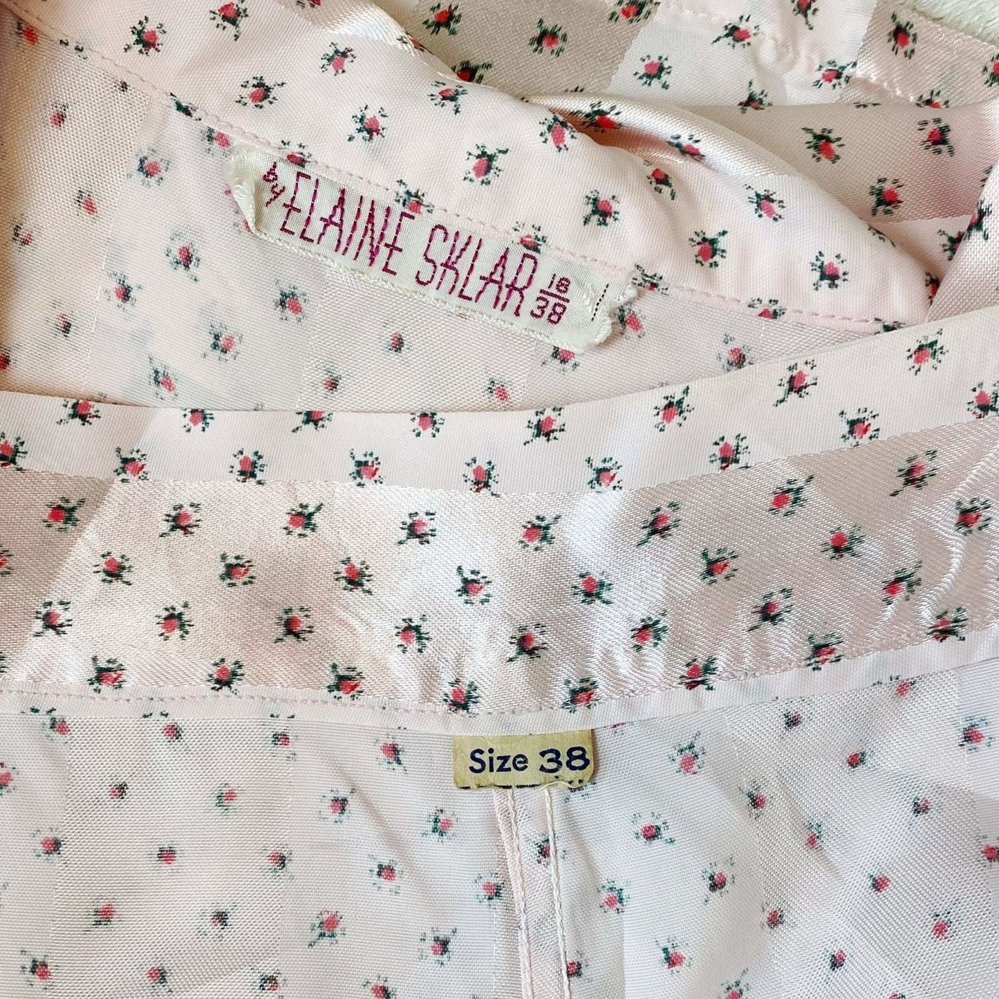 Vintage 1950's Pajama Set | Light Petal Pink Rayon Satin with Damask Stripes & Rosebud Floral Print | Size M | Elaine Skylar -Never Worn - Daggers & Dames