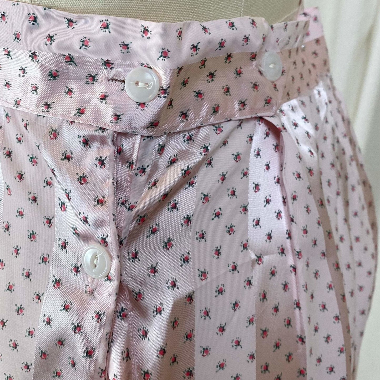 Vintage 1950's Pajama Set | Light Petal Pink Rayon Satin with Damask Stripes & Rosebud Floral Print | Size M | Elaine Skylar -Never Worn - Daggers & Dames