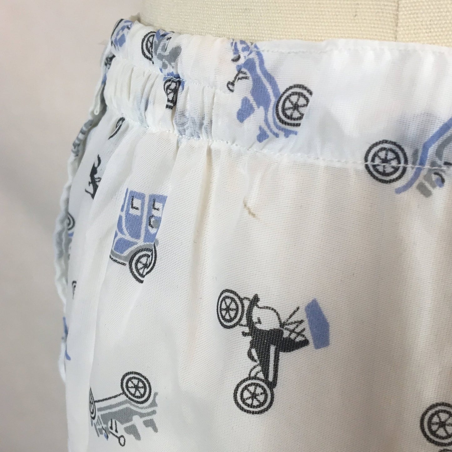Vintage 1950's Pajama Set | Sheer White Nylon with Blue Car Print & Fringe Sash Tie | Carole | Size SM, MED - Daggers & Dames