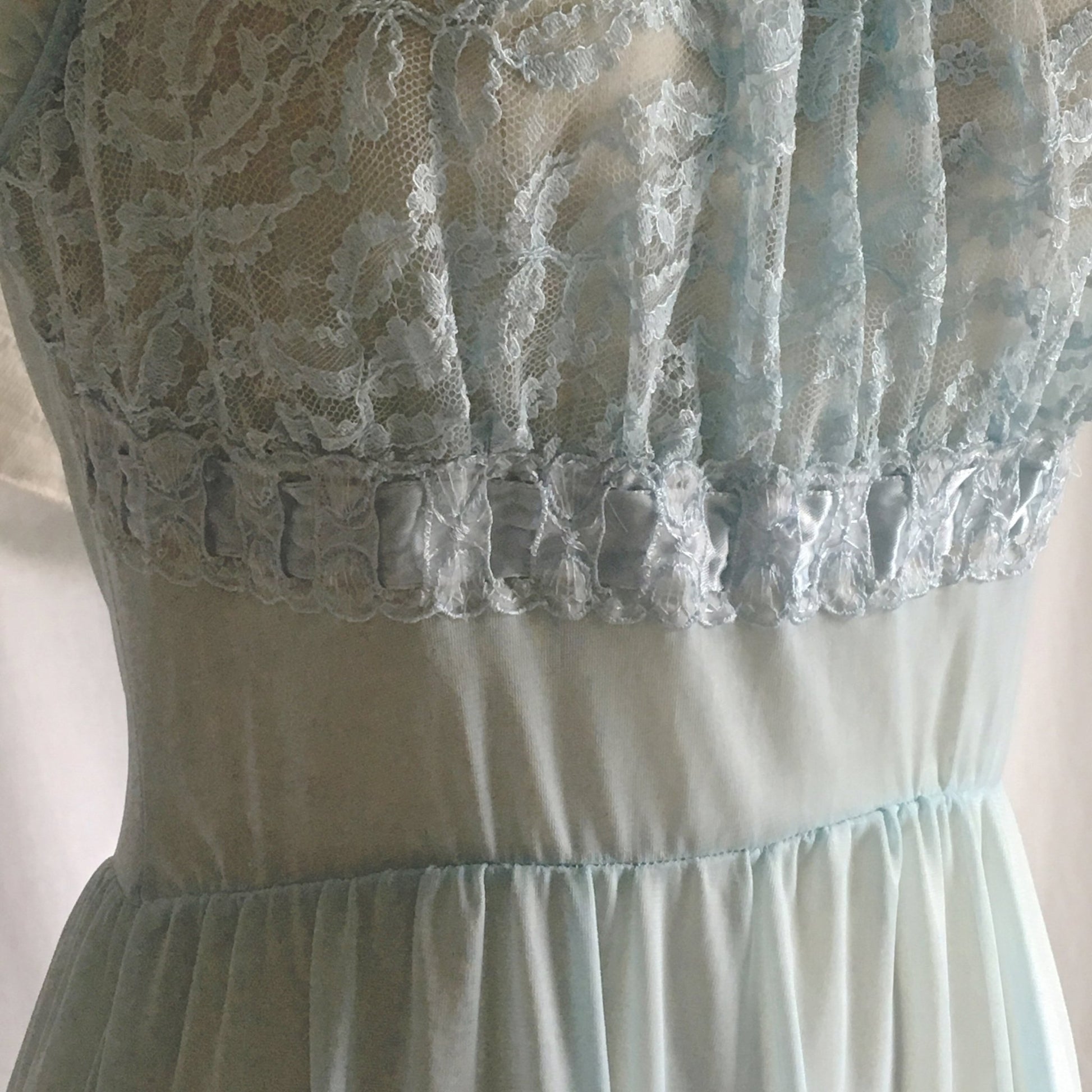Vintage 1950's Peignoir Set | Light Baby Blue Sheer Nylon Chiffon with Lace | GMc | Size S, M - Daggers & Dames