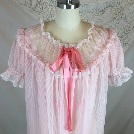 Vintage 1950's Peignoir Set | Sheer Baby Pink Nylon Chiffon with White Pinstripes | Dora Gottlieb | Size XS, S, MED - Daggers & Dames