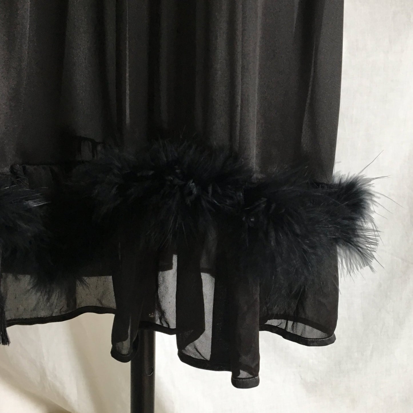 Vintage 1950's Peignoir Set | Sheer Black Nylon Chiffon with Marabou Feathers | Nightgown and Robe | Size XS - Daggers & Dames