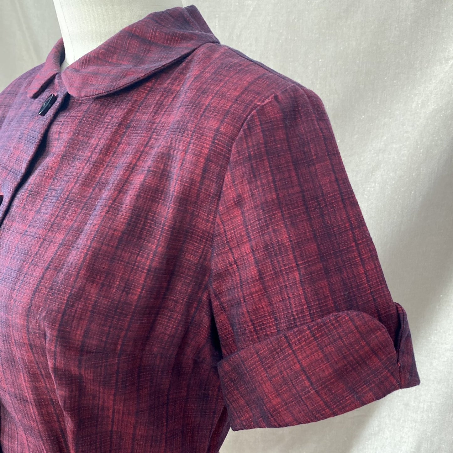 Vintage 1950's Pencil Skirt Suit | Ruby Red & Black Plaid Cotton | Size XS | Jolyn Juniors - Daggers & Dames