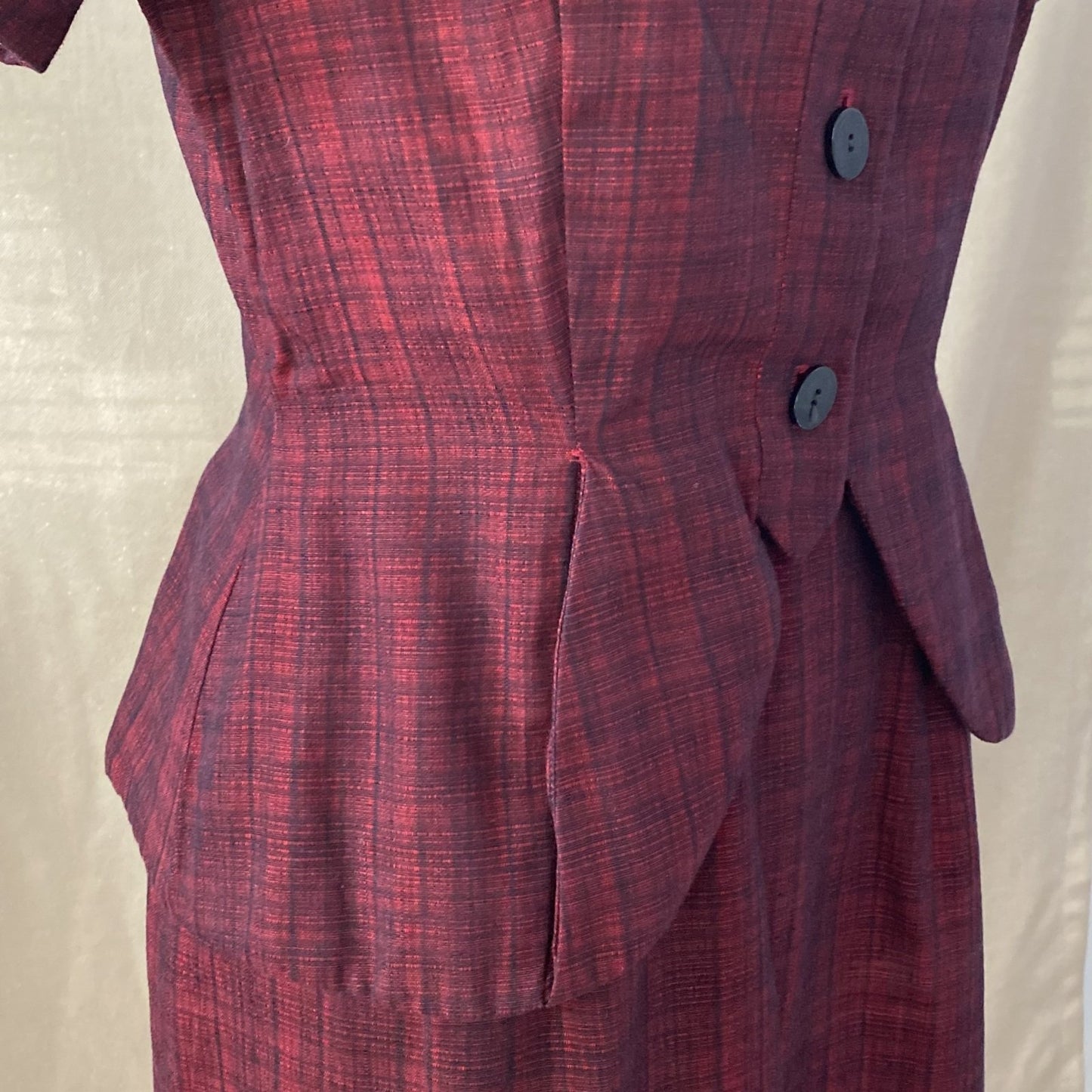 Vintage 1950's Pencil Skirt Suit | Ruby Red & Black Plaid Cotton | Size XS | Jolyn Juniors - Daggers & Dames