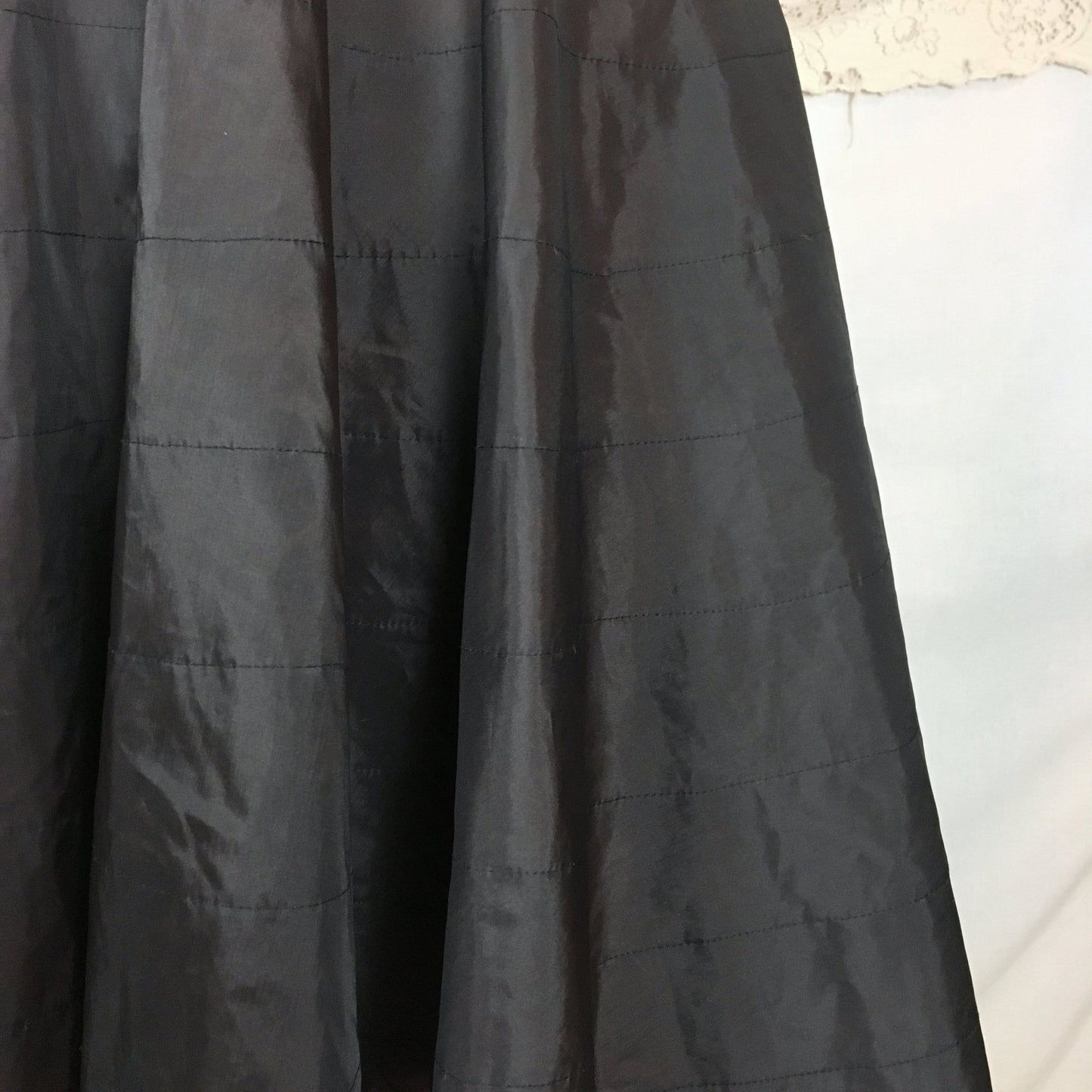 Vintage 1950's Petticoat | Black Nylon with Tiered Red Ruffled Padding | Miss X, Saramae | Size MED - Daggers & Dames