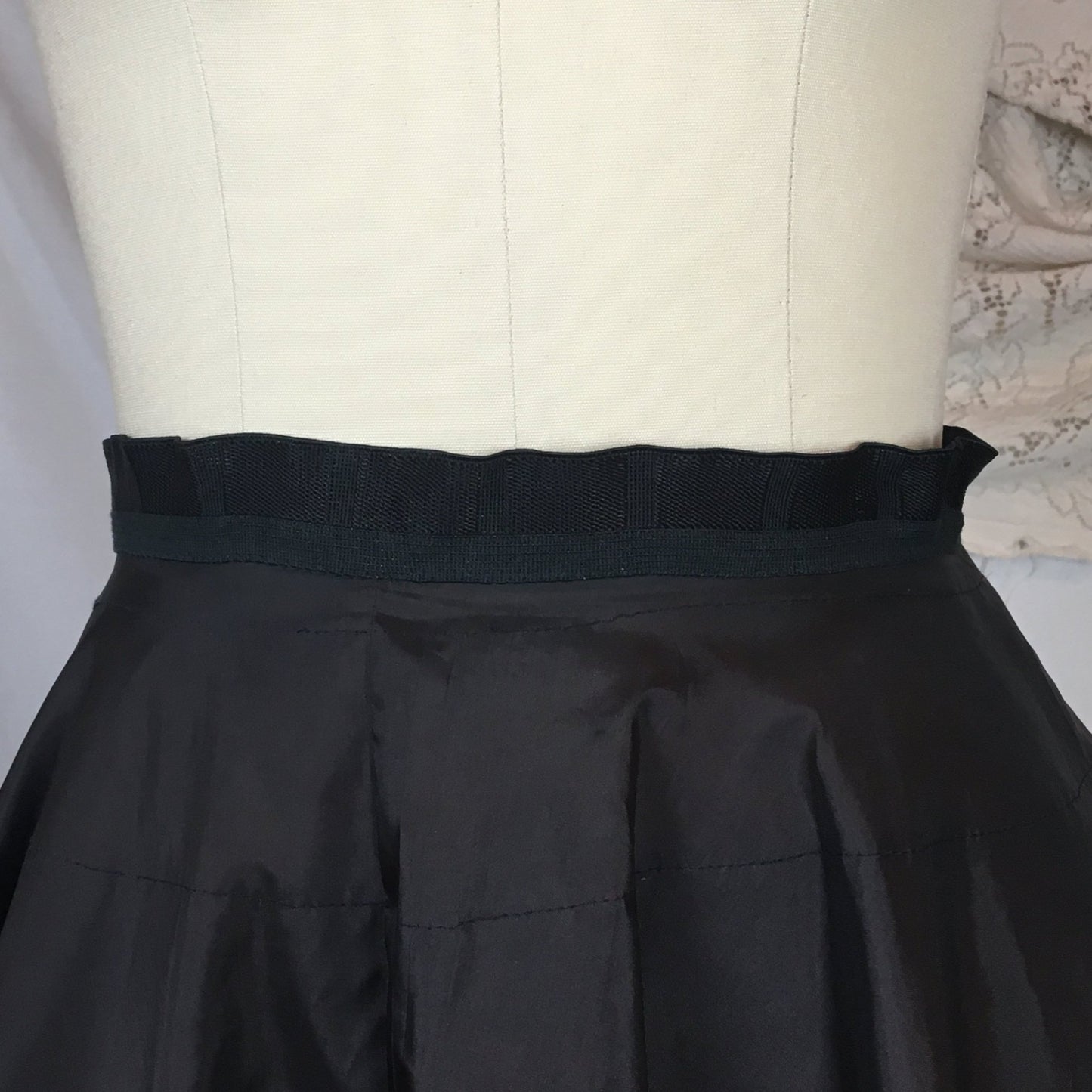 Vintage 1950's Petticoat | Black Nylon with Tiered Red Ruffled Padding | Miss X, Saramae | Size MED - Daggers & Dames