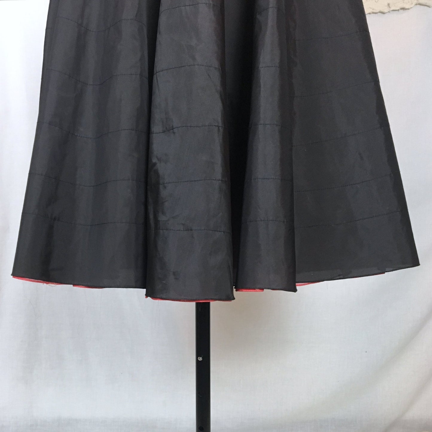 Vintage 1950's Petticoat | Black Nylon with Tiered Red Ruffled Padding | Miss X, Saramae | Size MED - Daggers & Dames
