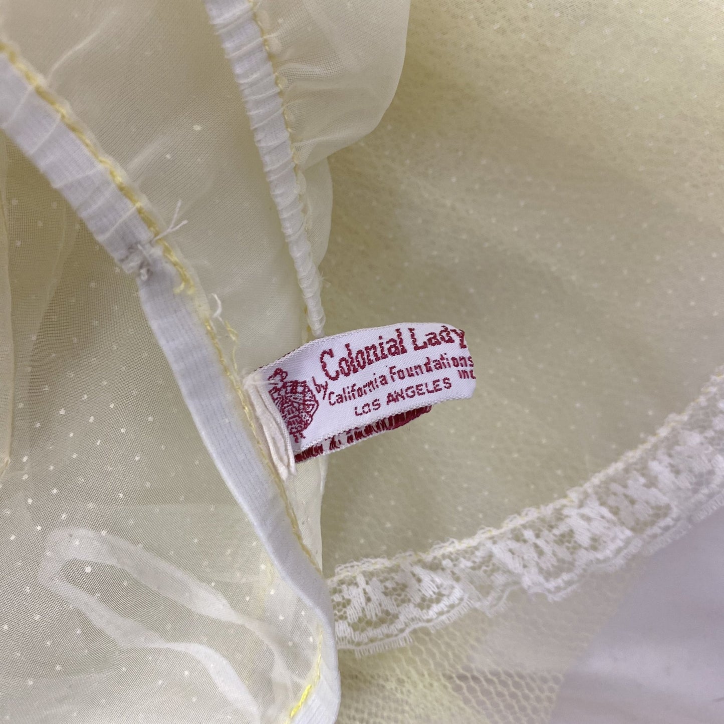Vintage 1950's Petticoat | Lemonade Yellow Nylon Chiffon with White Swiss Dots & Lace Scalloped Edge | Size S, M, LG | Colonial Lady - Daggers & Dames