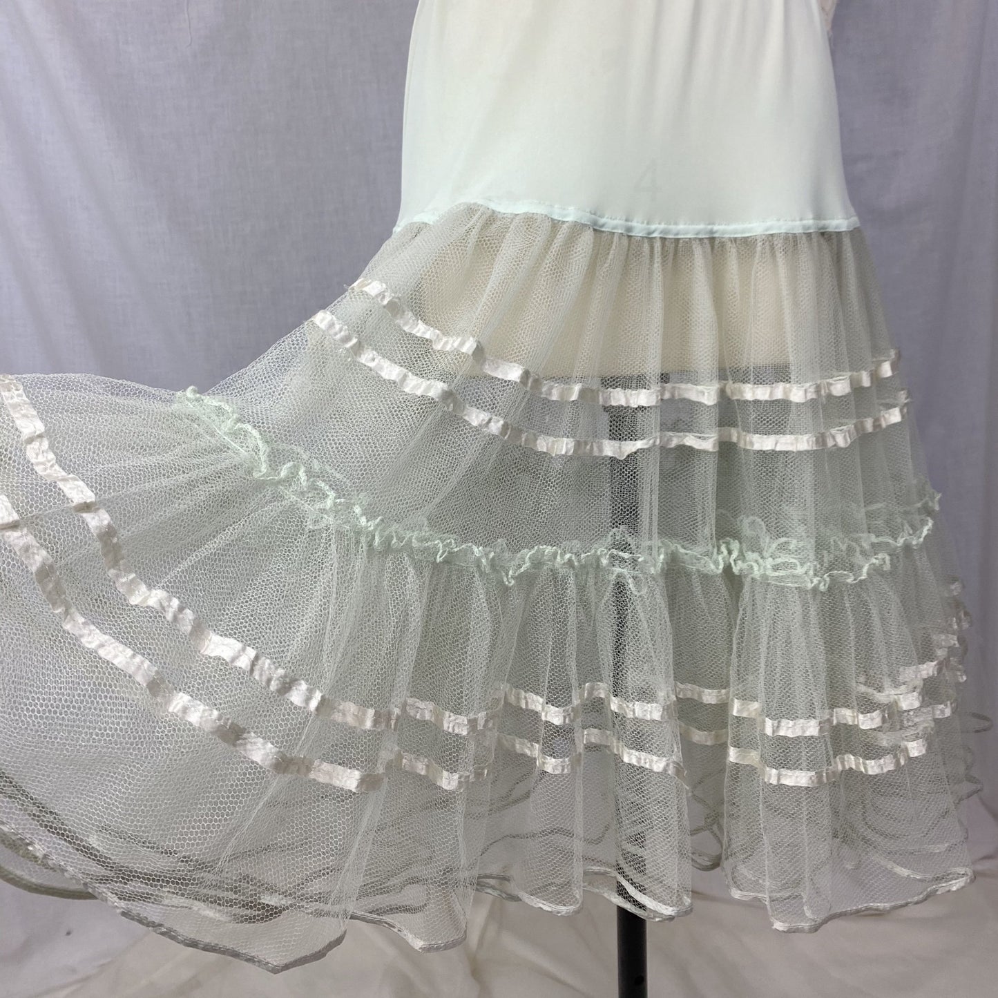 Vintage 1950's Petticoat | Sage Green Nylon with Lush Tulle Ruffles | Size XS, S, M - Daggers & Dames