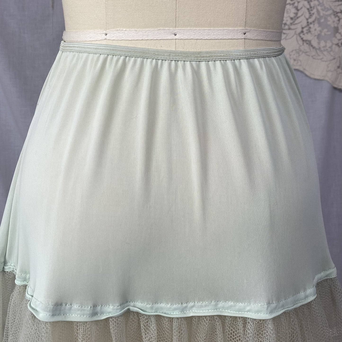 Vintage 1950's Petticoat | Sage Green Nylon with Lush Tulle Ruffles | Size XS, S, M - Daggers & Dames