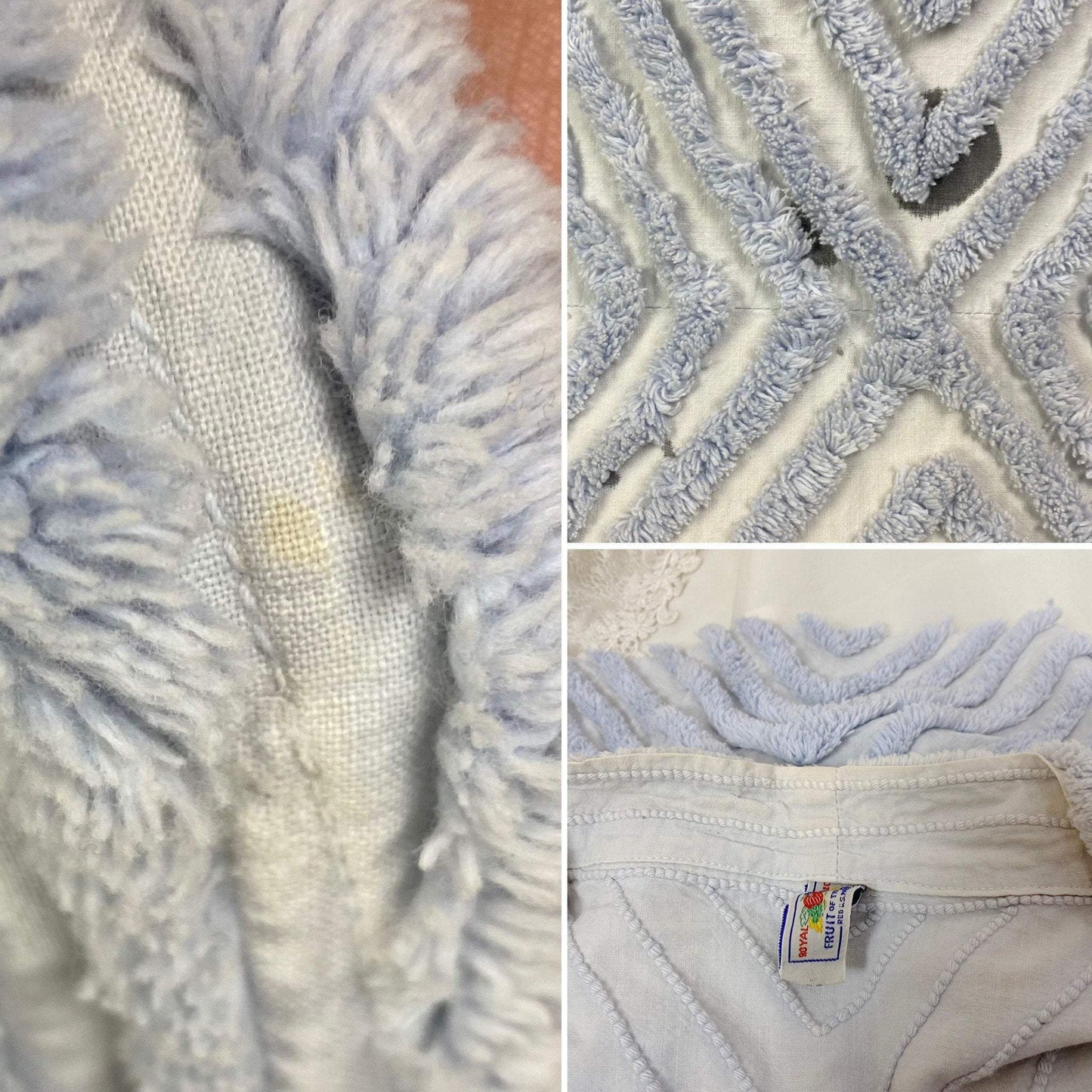 Vintage 1950's Robe | Periwinkle Blue Candlewick Chenille with Wide Sleeves | Size M, LG | Fruit of the Loom - Daggers & Dames