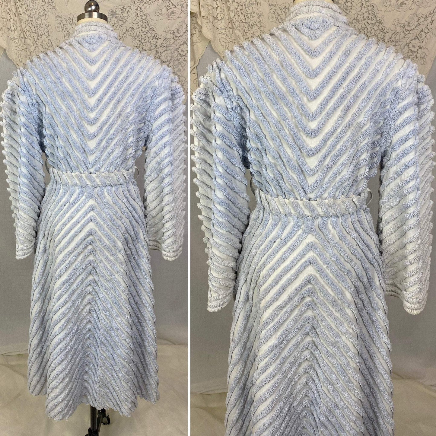 Vintage 1950's Robe | Periwinkle Blue Candlewick Chenille with Wide Sleeves | Size M, LG | Fruit of the Loom - Daggers & Dames