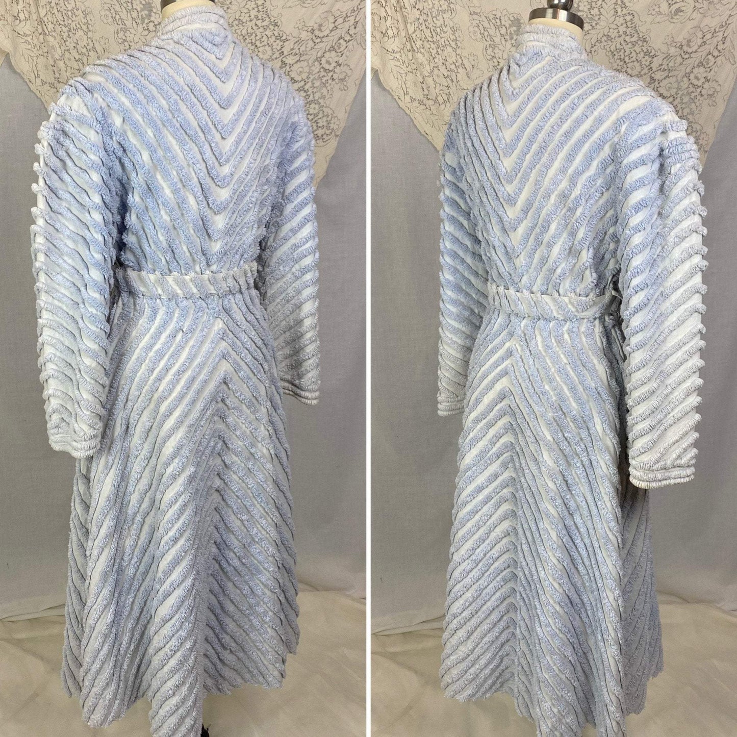 Vintage 1950's Robe | Periwinkle Blue Candlewick Chenille with Wide Sleeves | Size M, LG | Fruit of the Loom - Daggers & Dames