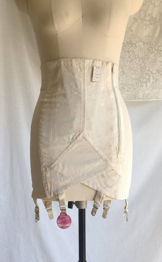 Vintage 1950's Sarong Girdle | Ivory Rayon & Cotton Brocade with Boning | Whirl-Eze by Rivoli Corsets | Size SM, MED - Daggers & Dames