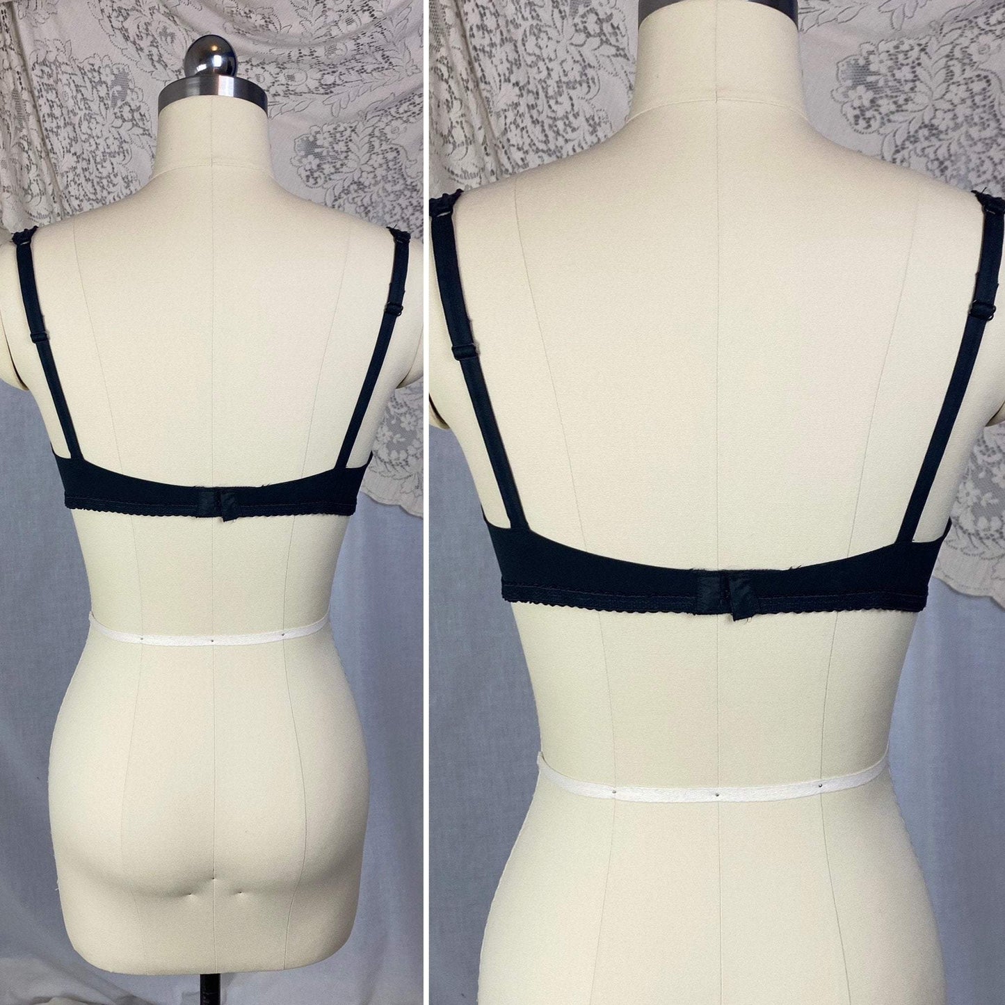 Vintage 1950's Shelf Bra | Black Nylon with Chiffon & Scalloped Edges | Size 36 B | Peter Pan - Inspired by Oleg Cassini - Daggers & Dames
