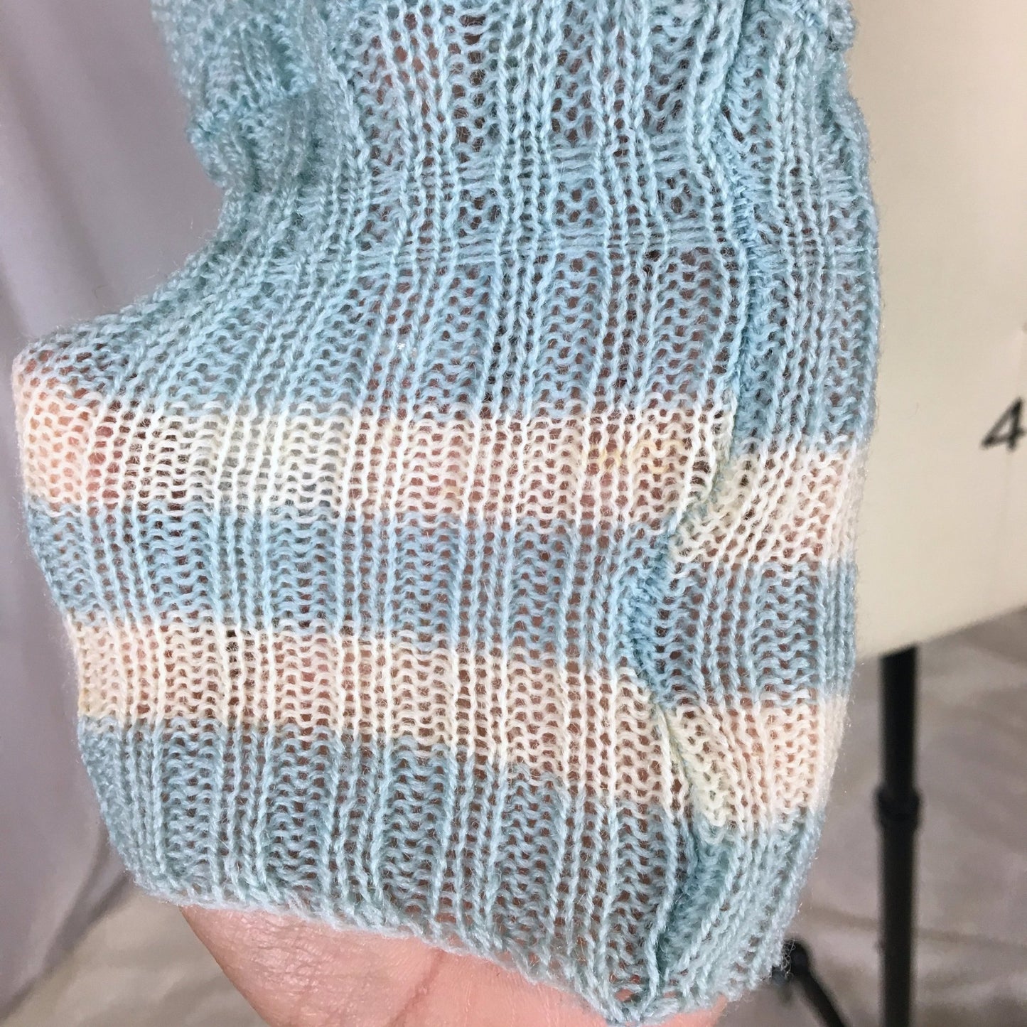 Vintage 1950's Shoulderette Shrug | Baby Blue & White Yarn Knit with Satin Tie | Size XS, SM, MED - Daggers & Dames