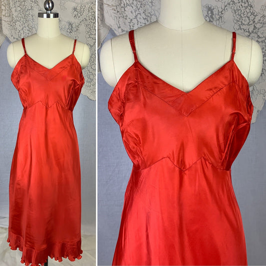 Vintage 1950's Slip | Bright Cherry Red Rayon with Crystal Pleat Hem | Size M, LG | Val Mode - Never Worn - Daggers & Dames