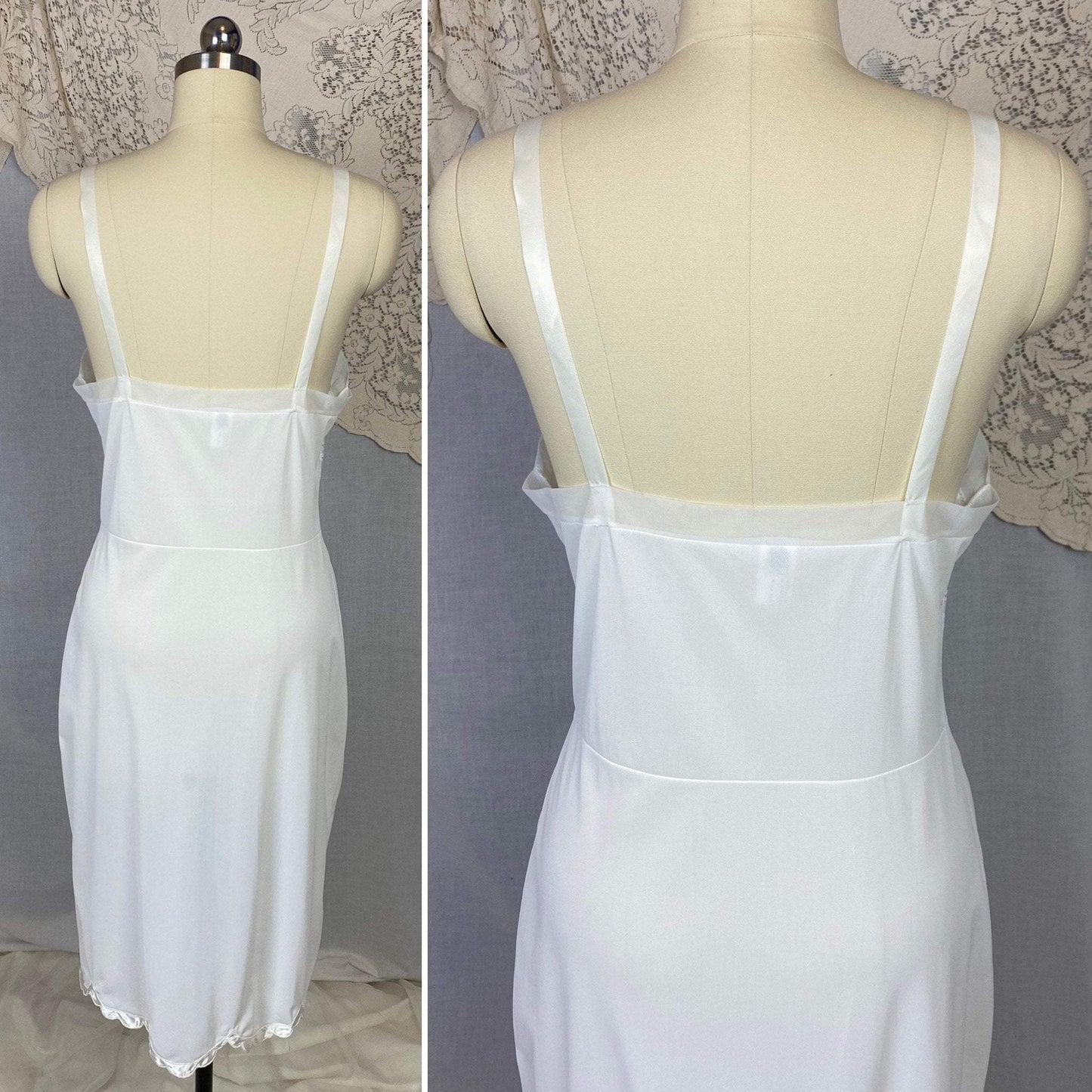 Vintage 1950's Slip | Bright White Nylon with Lace & Pearl Beading | Size 36-40 Bust, M/LG | Aristocraft, New with Tags - Daggers & Dames