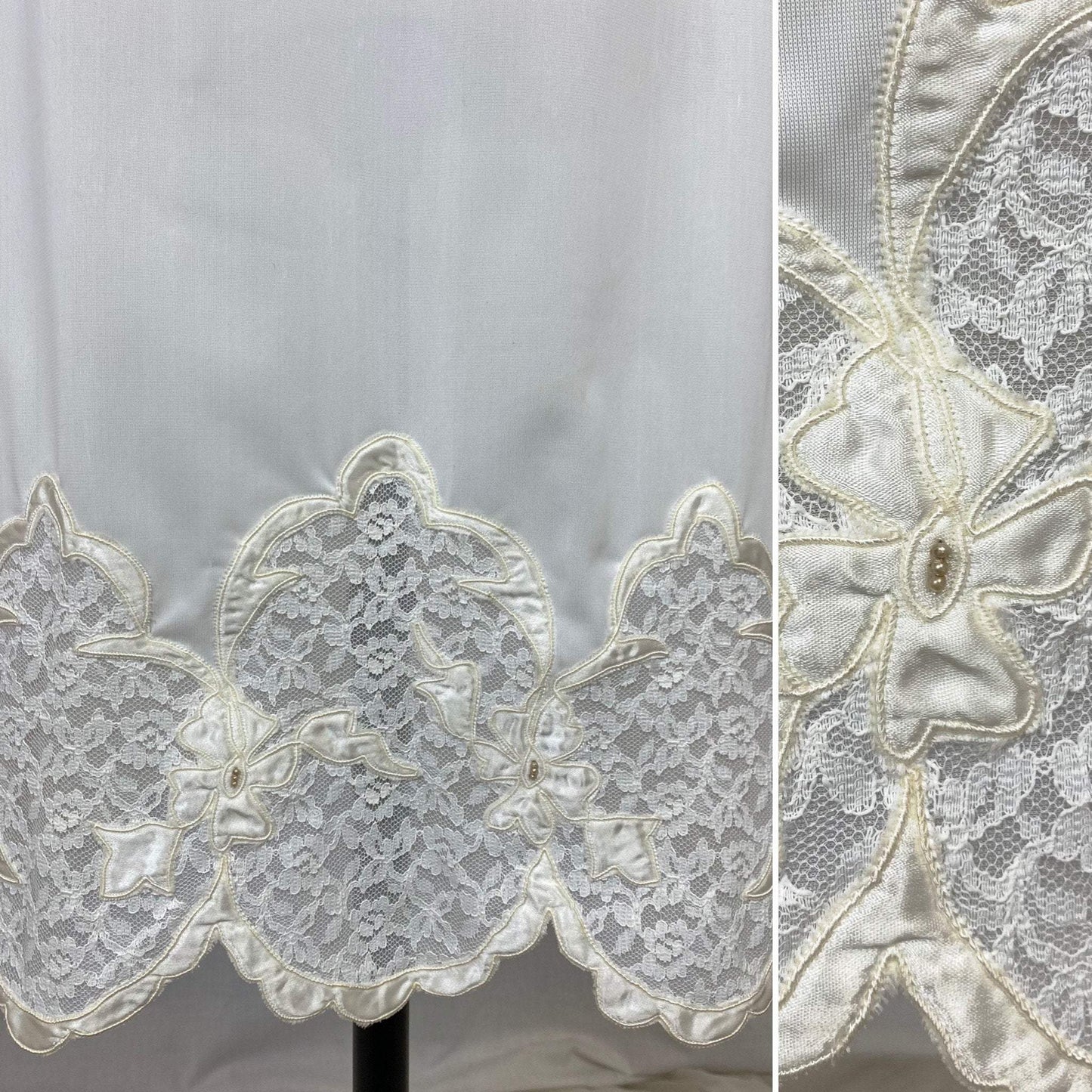 Vintage 1950's Slip | Bright White Nylon with Lace & Pearl Beading | Size 36-40 Bust, M/LG | Aristocraft, New with Tags - Daggers & Dames