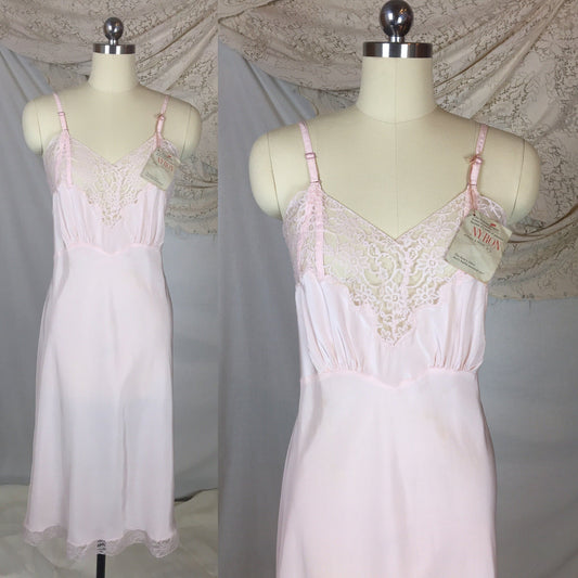 Vintage 1950's Slip | Palest Pink Acetate & Nylon Crepe with Lace | Barbara Lee -New with Tags | Size LG - Daggers & Dames