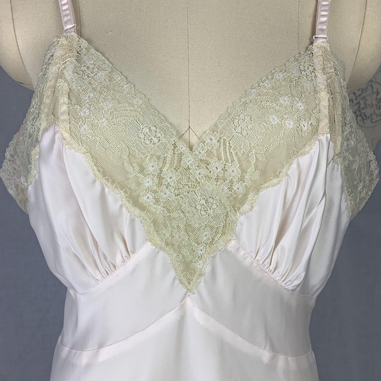 Vintage 1950's Slip | Palest Pink Nylon Satin with Ruffled Chiffon & Floral Lace | Size M, LG | Lady Lynn -Never Worn - Daggers & Dames