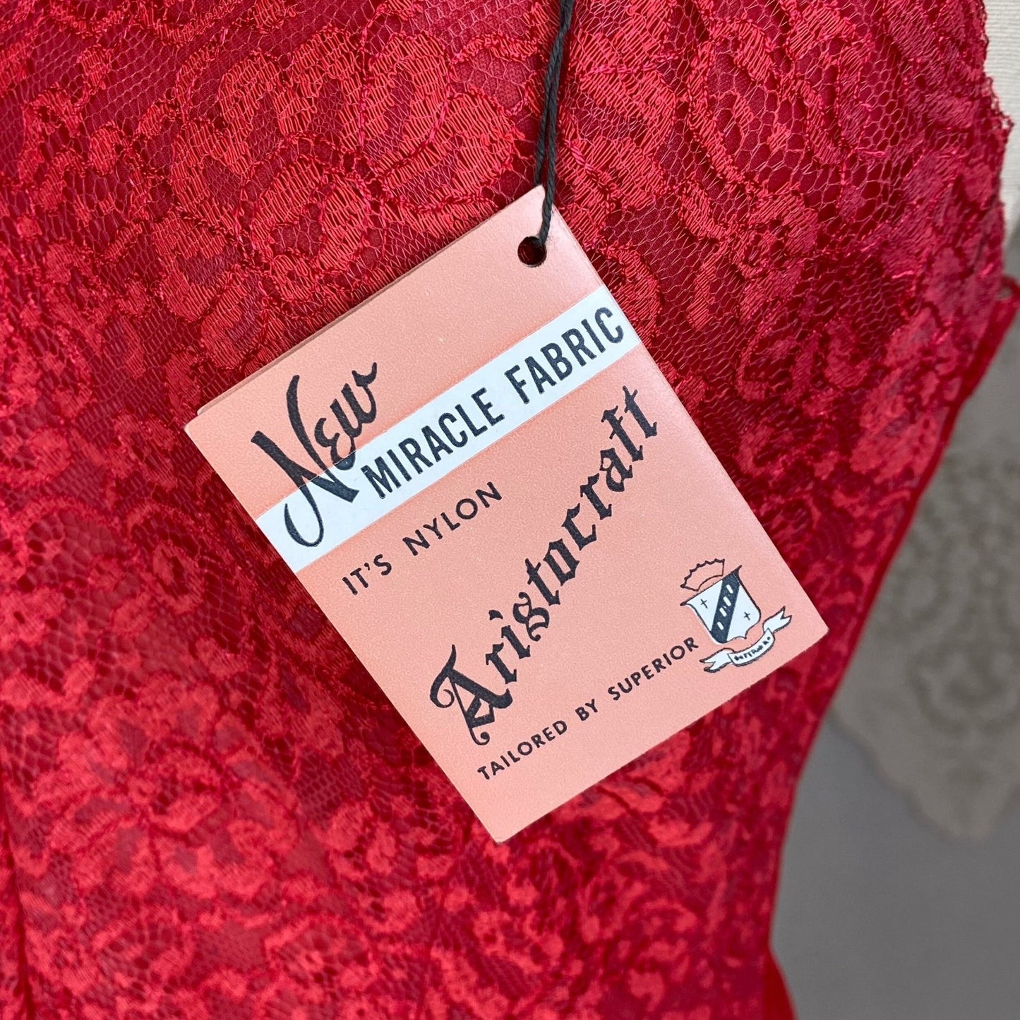 Vintage 1950's Slip | Rose Red Nylon with Lace & Black Satin Bow | Size S, M | Aristocraft - New with Tags - Daggers & Dames