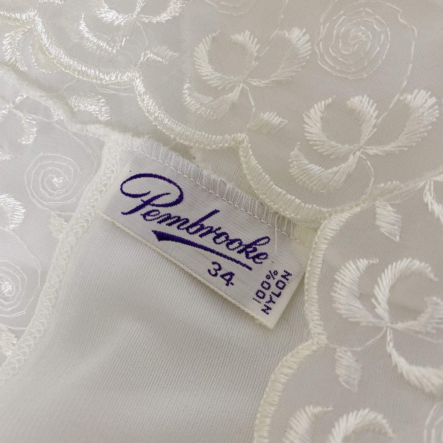 Vintage 1950's Slip | Sheer White Nylon with Floral Embroidered Chiffon | Size 34 Bust, S | Pembrook, Never Worn - Daggers & Dames