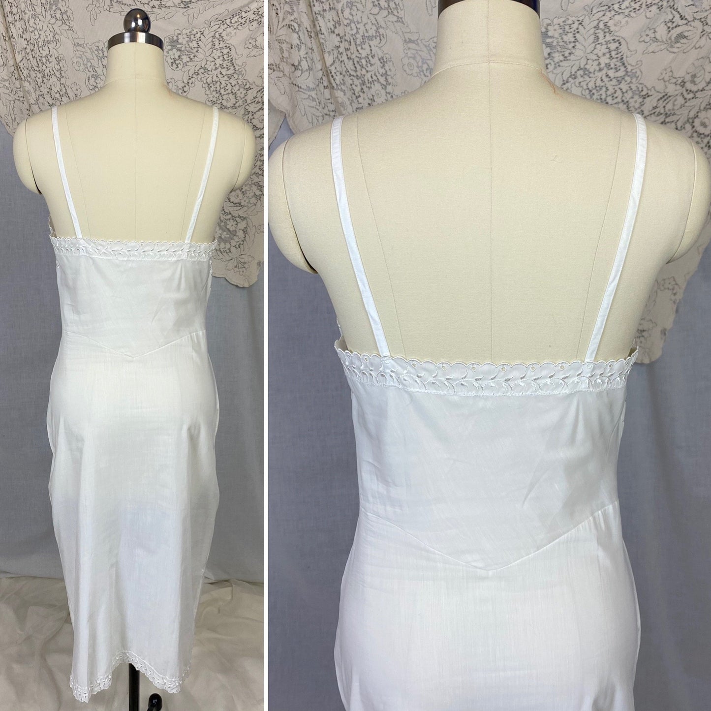 Vintage 1950's Slip | Soft White Nylon Cotton Batiste with Embroidery | Size 34-36 Bust, S/M | Pembrook, New with Tags - Daggers & Dames