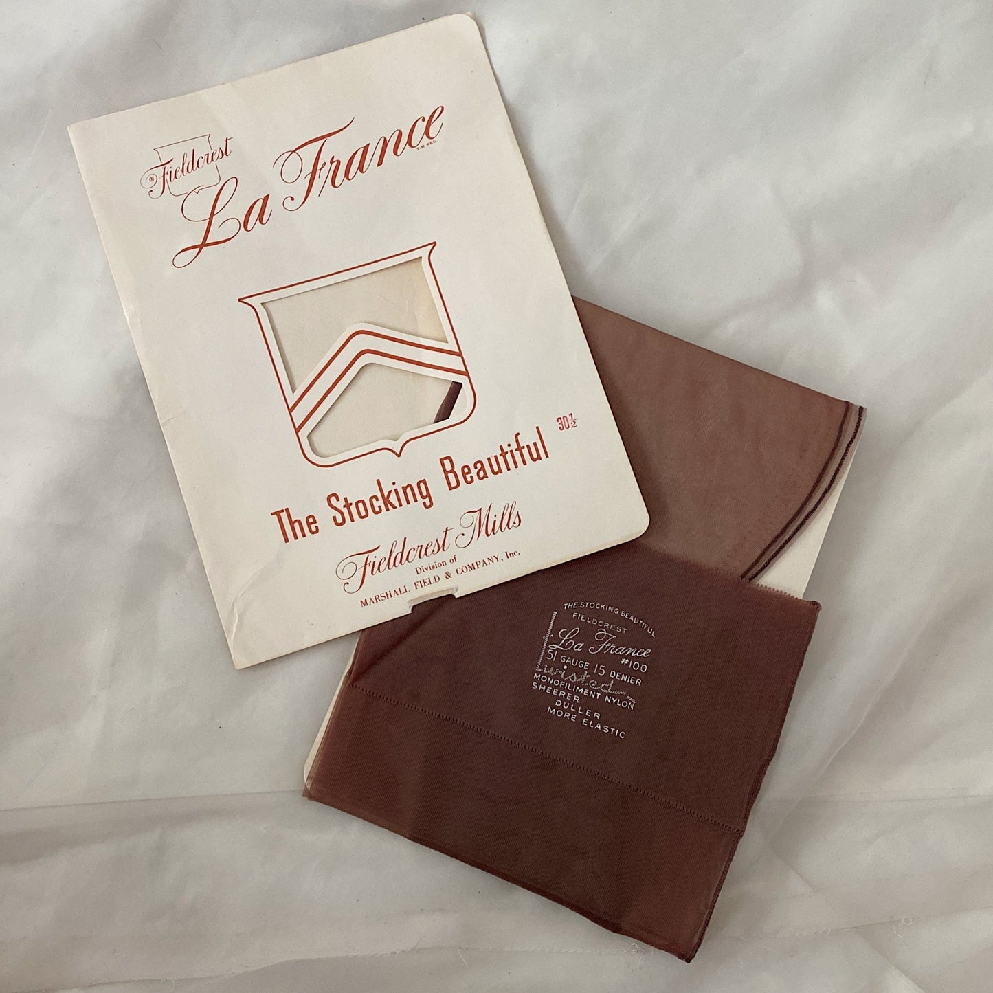 Vintage 1950's Stockings | Full Fashioned Tan Nylon with Black Threaded Exposed Seams & Cuban Heel | Size 8.5, 9, 9.5 | La France - Daggers & Dames