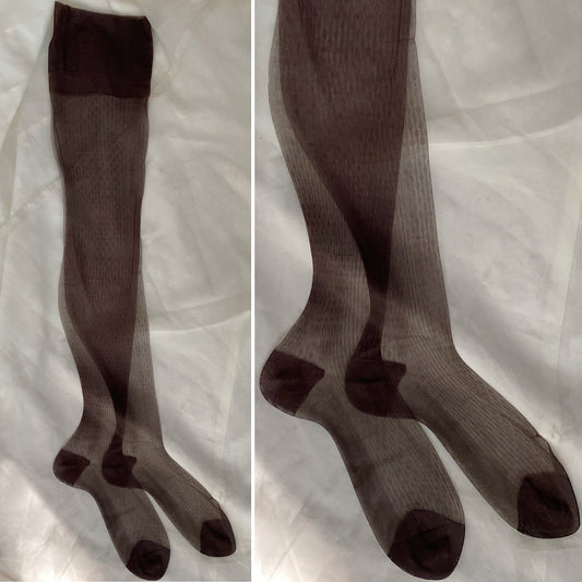 Vintage 1950's Stockings | Seamless Deep Mocha Argyle Pattern Nylon | Size 10, 10.5 | Round the Clock - Daggers & Dames