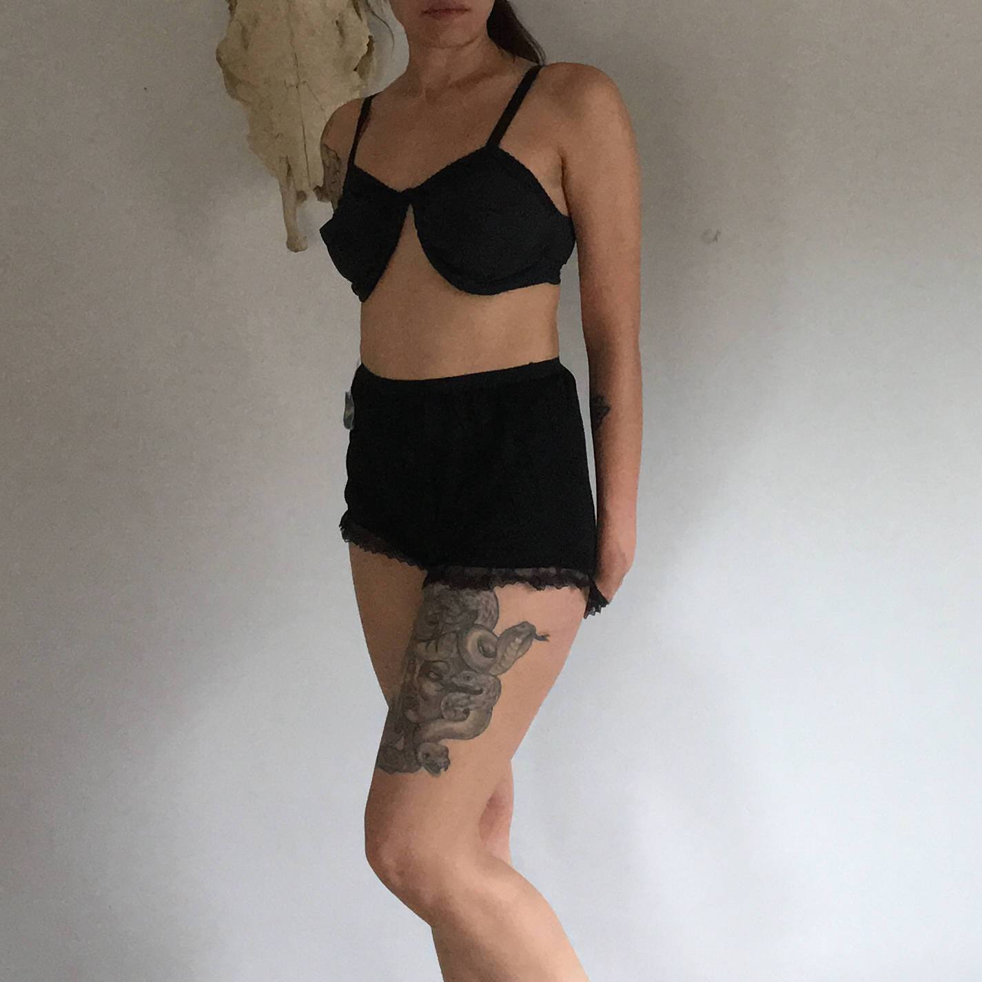 Vintage 1950's Tap Pants Panties | Black Rayon with Eyelet Lace | New Old Stock | Size SM/M - Daggers & Dames