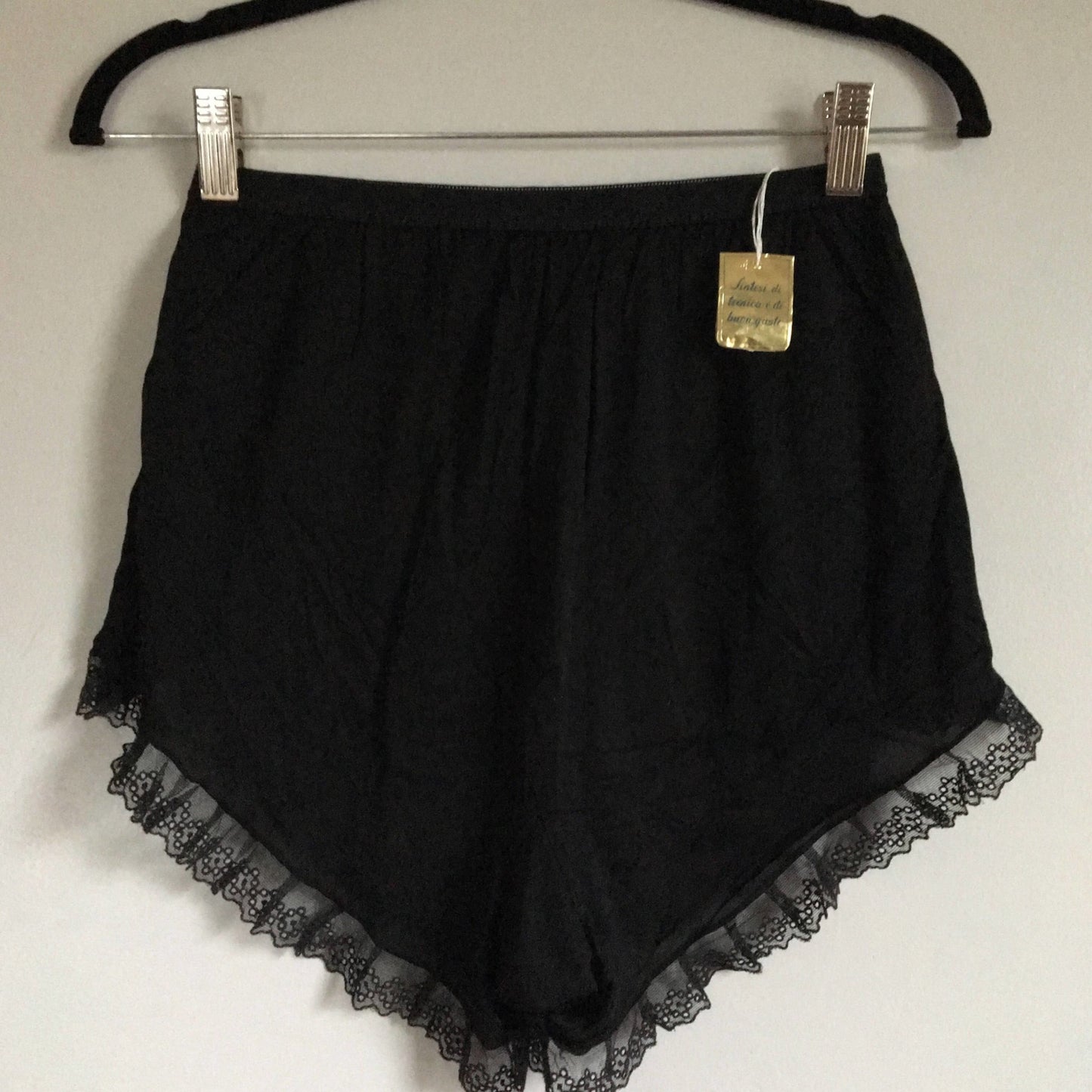 Vintage 1950's Tap Pants Panties | Black Rayon with Eyelet Lace | New Old Stock | Size SM/M - Daggers & Dames
