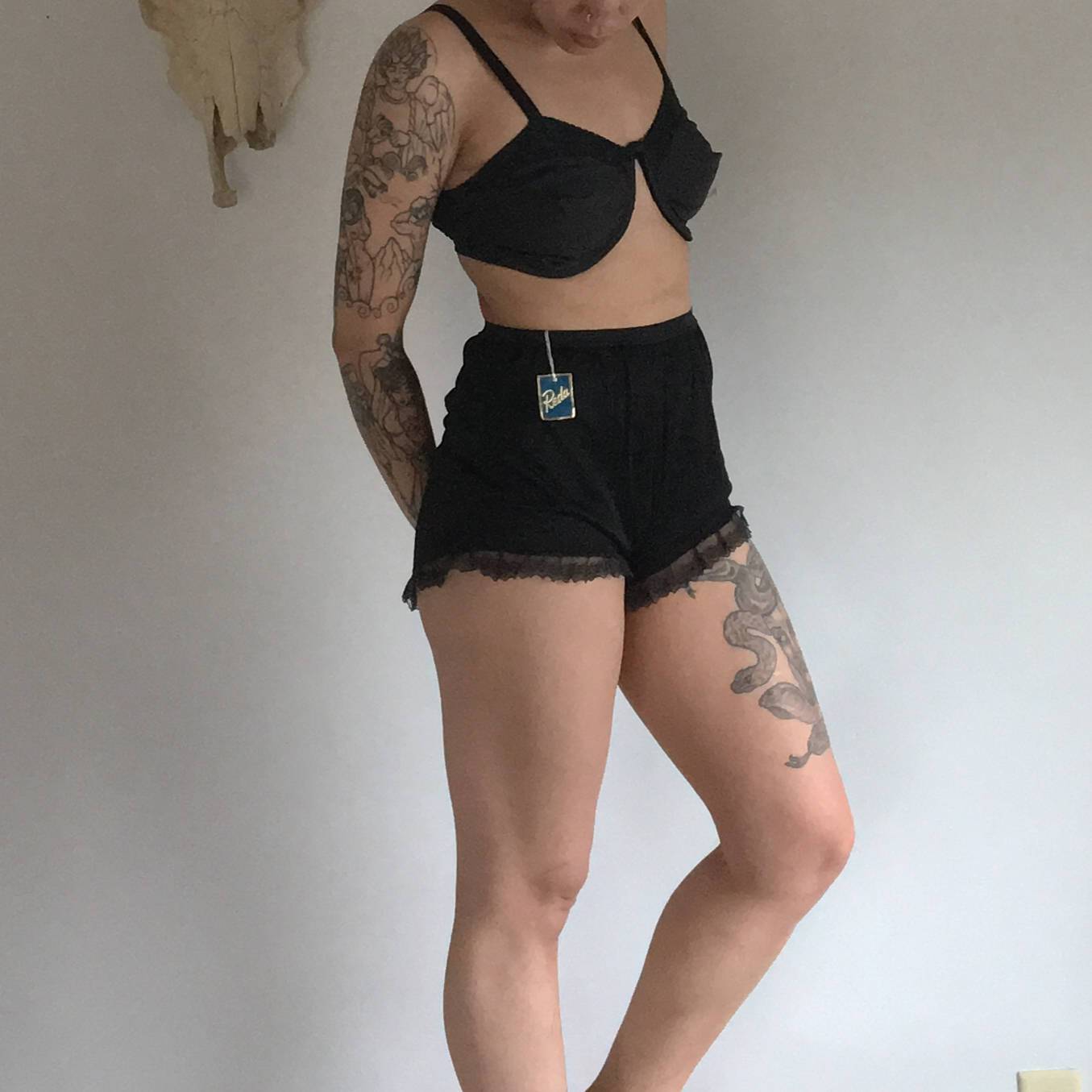 Vintage 1950's Tap Pants Panties | Black Rayon with Eyelet Lace | New Old Stock | Size SM/M - Daggers & Dames