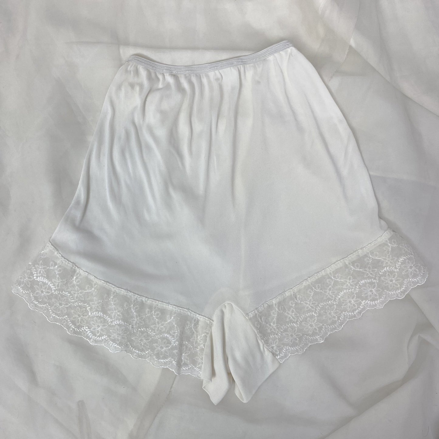 Vintage 1950's Tap Pants | White Acetate with Embroidered Chiffon | Size XS, S | Plymouth - Daggers & Dames