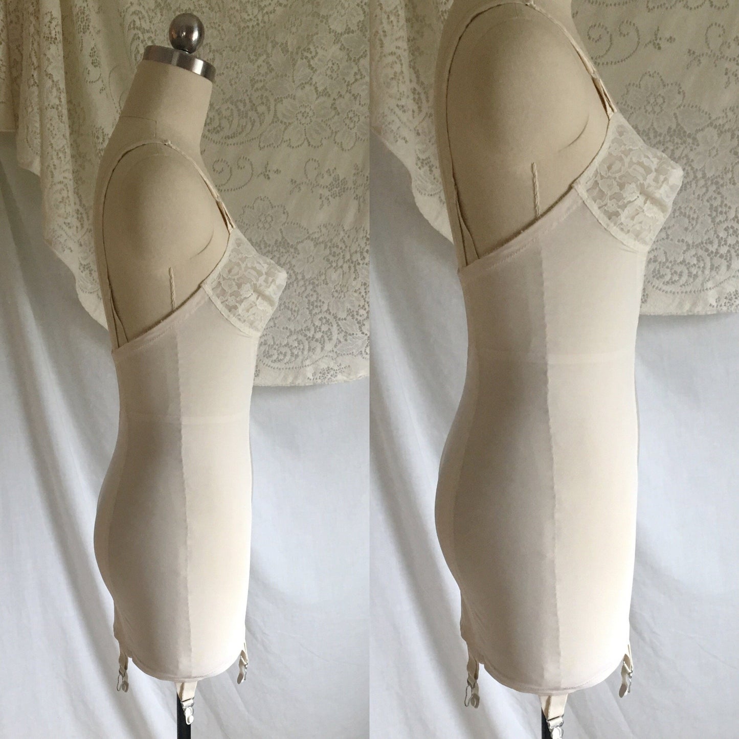 Vintage 1960's All in One Girdle | White Acetate Satin with Lace | Bien Jolie, Sheer Joy | Size XS, S, M - Daggers & Dames