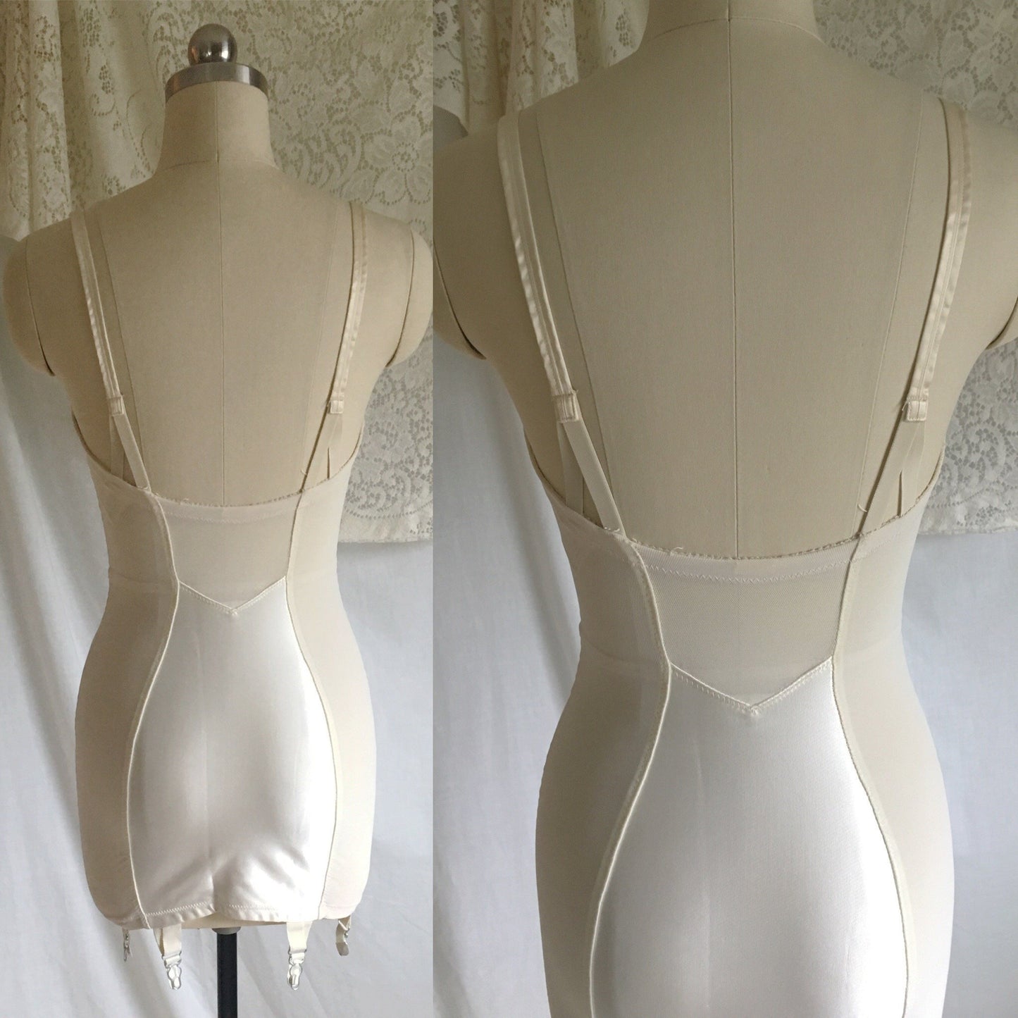Vintage 1960's All in One Girdle | White Acetate Satin with Lace | Bien Jolie, Sheer Joy | Size XS, S, M - Daggers & Dames