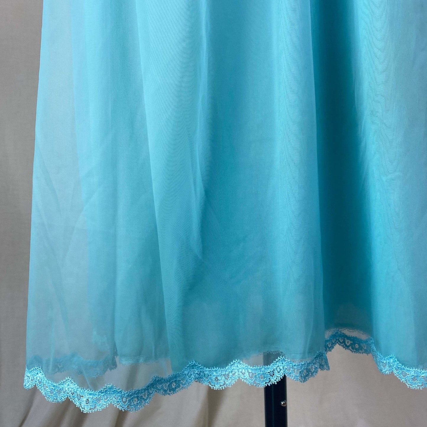 Vintage 1960's Babydoll Nightgown | Bold Cerulean Blue Nylon Chiffon with Lace | Size M, LG | Vanity Fair - Daggers & Dames