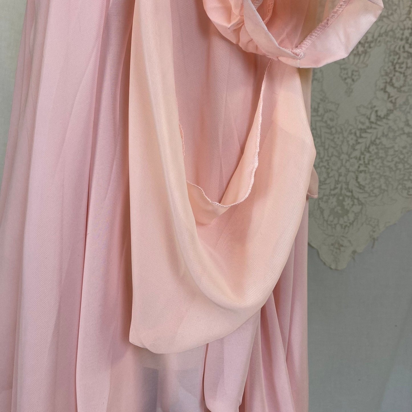Vintage 1960's Babydoll Nightgown & Peignoir Set | Angelic Sheer Petal Pink Chiffon with Ruffled Hem | Size M - Daggers & Dames