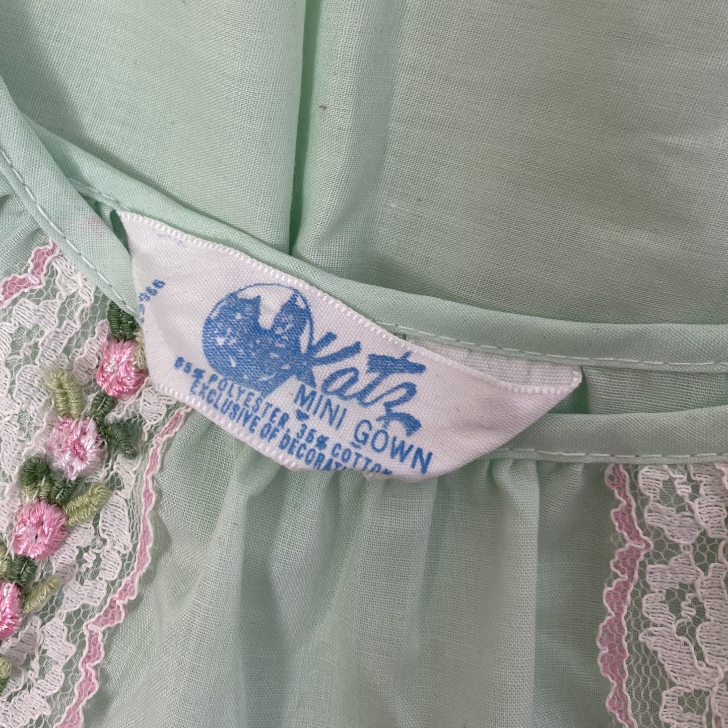 Vintage 1960's Babydoll Nightgown | Pistachio Green Cotton Blend with Floral Embroidery & Lace | Size M, LG | Katz - Daggers & Dames