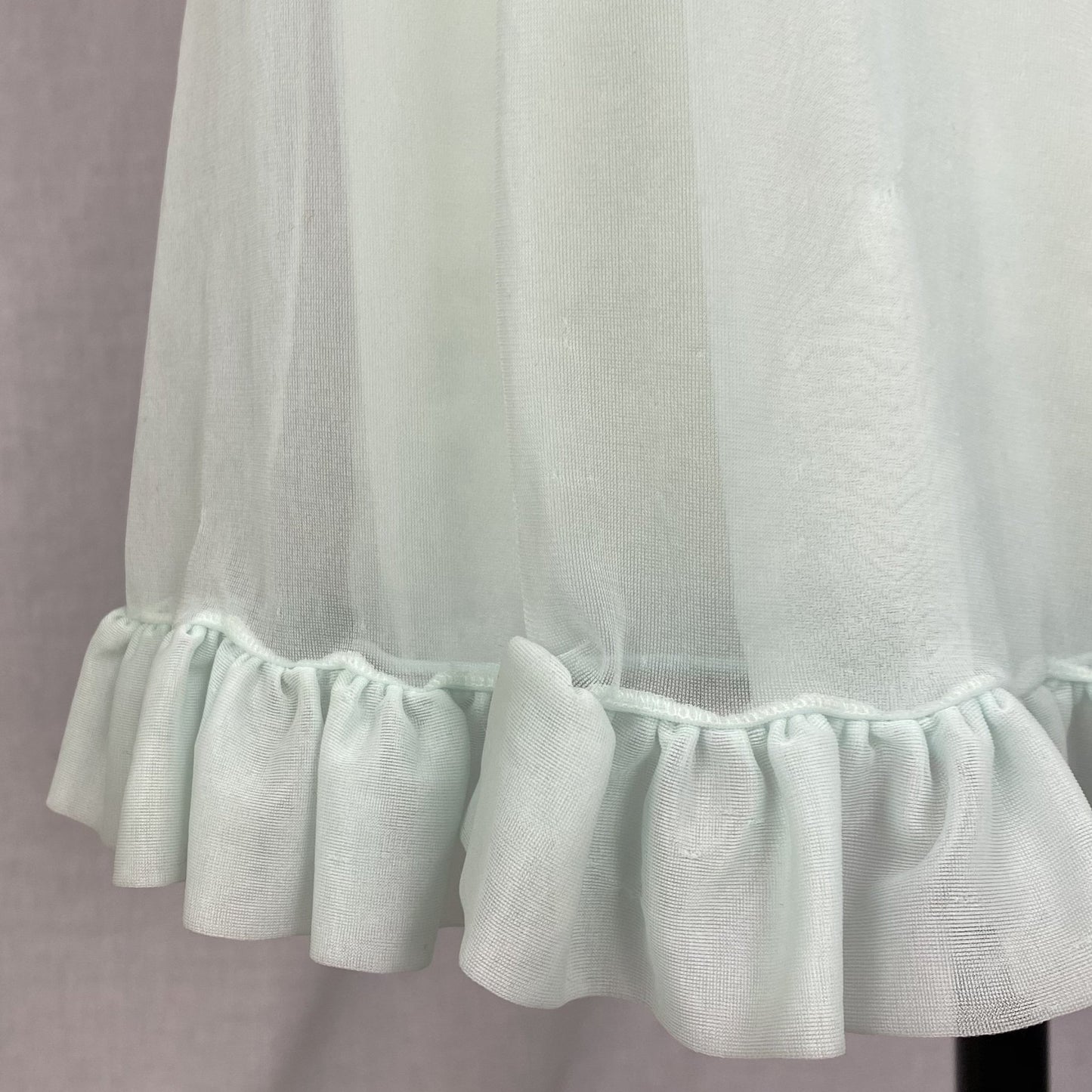 Vintage 1960's Babydoll Nightgown | Sky Blue Nylon Chiffon with Floral Embroidery & Ruffled Hem | Size XS, S | Kayser - Daggers & Dames