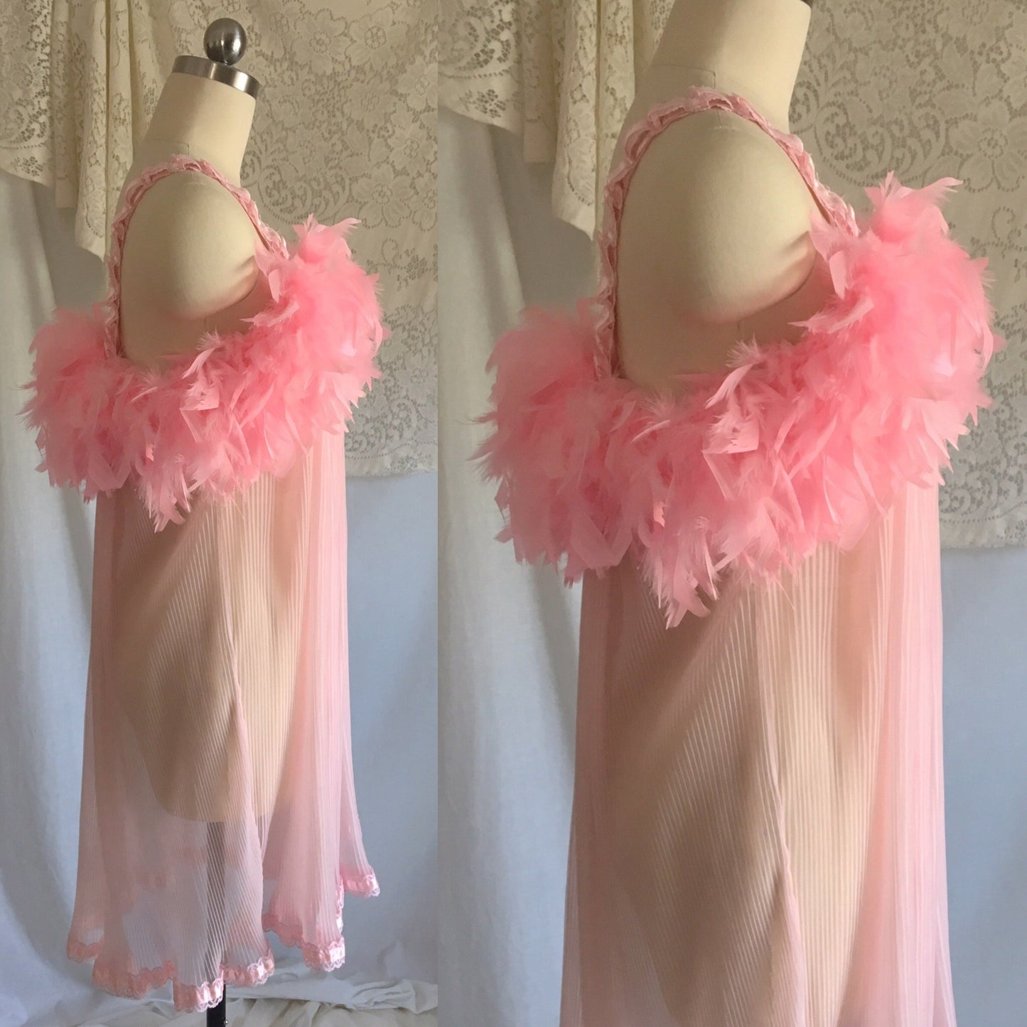 Vintage 1960's Babydoll Nightie | Bubblegum Pink Nylon with Feathered Bodice | Size S - Daggers & Dames