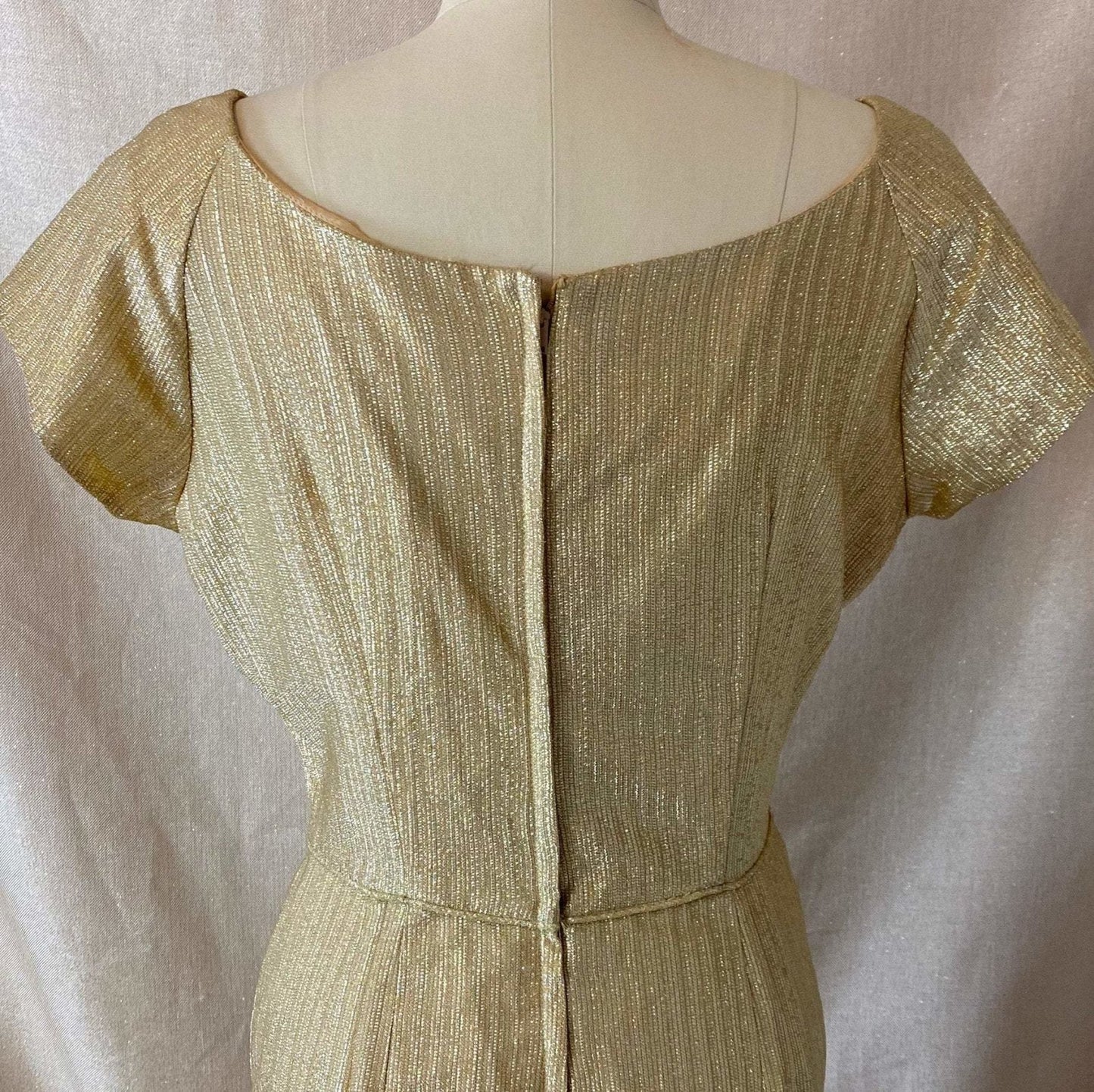 Vintage 1960's Cocktail Wiggle Dress | Diva Gold Lurex Taffeta | Size 38 Bust, M - Daggers & Dames