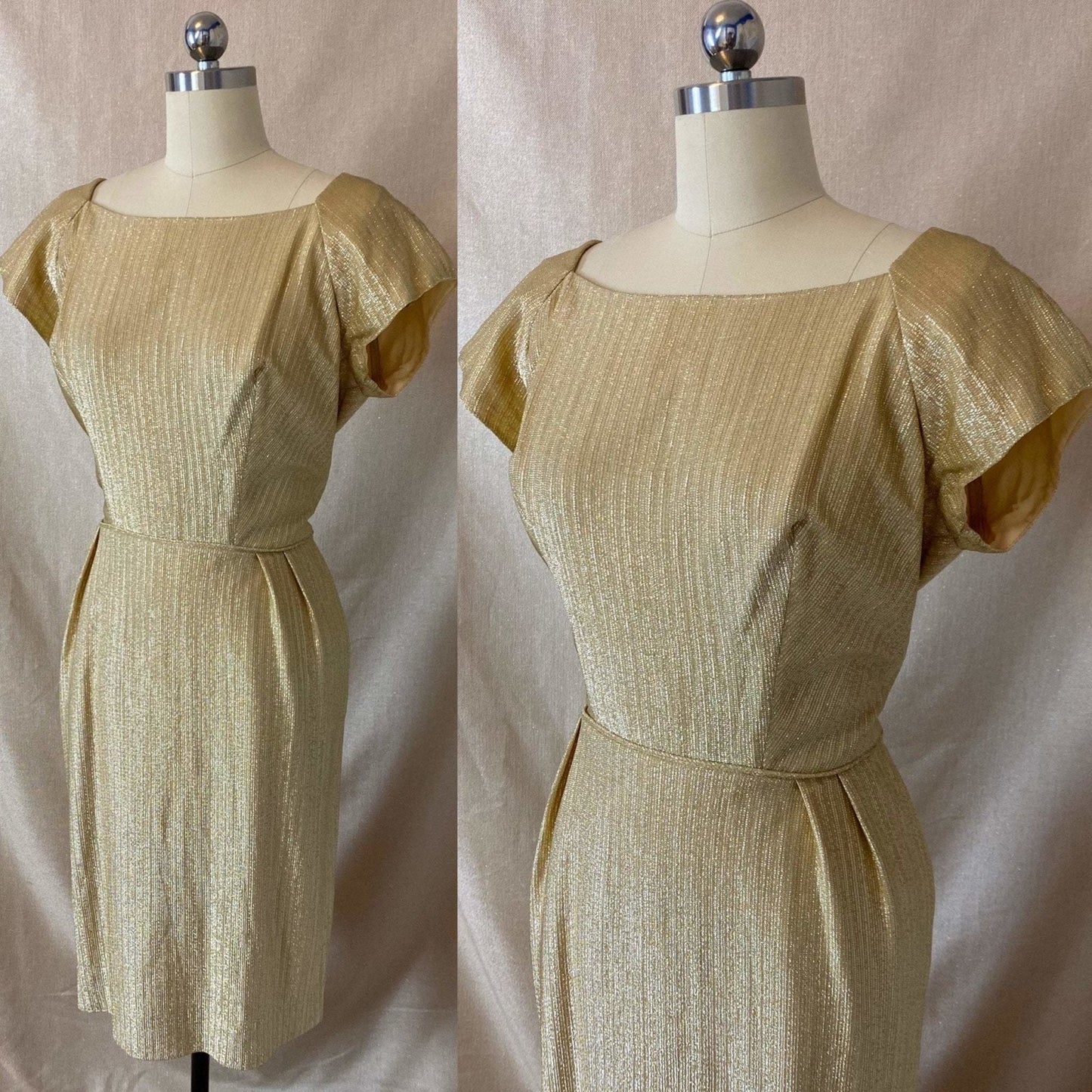 Vintage 1960's Cocktail Wiggle Dress | Diva Gold Lurex Taffeta | Size 38 Bust, M - Daggers & Dames