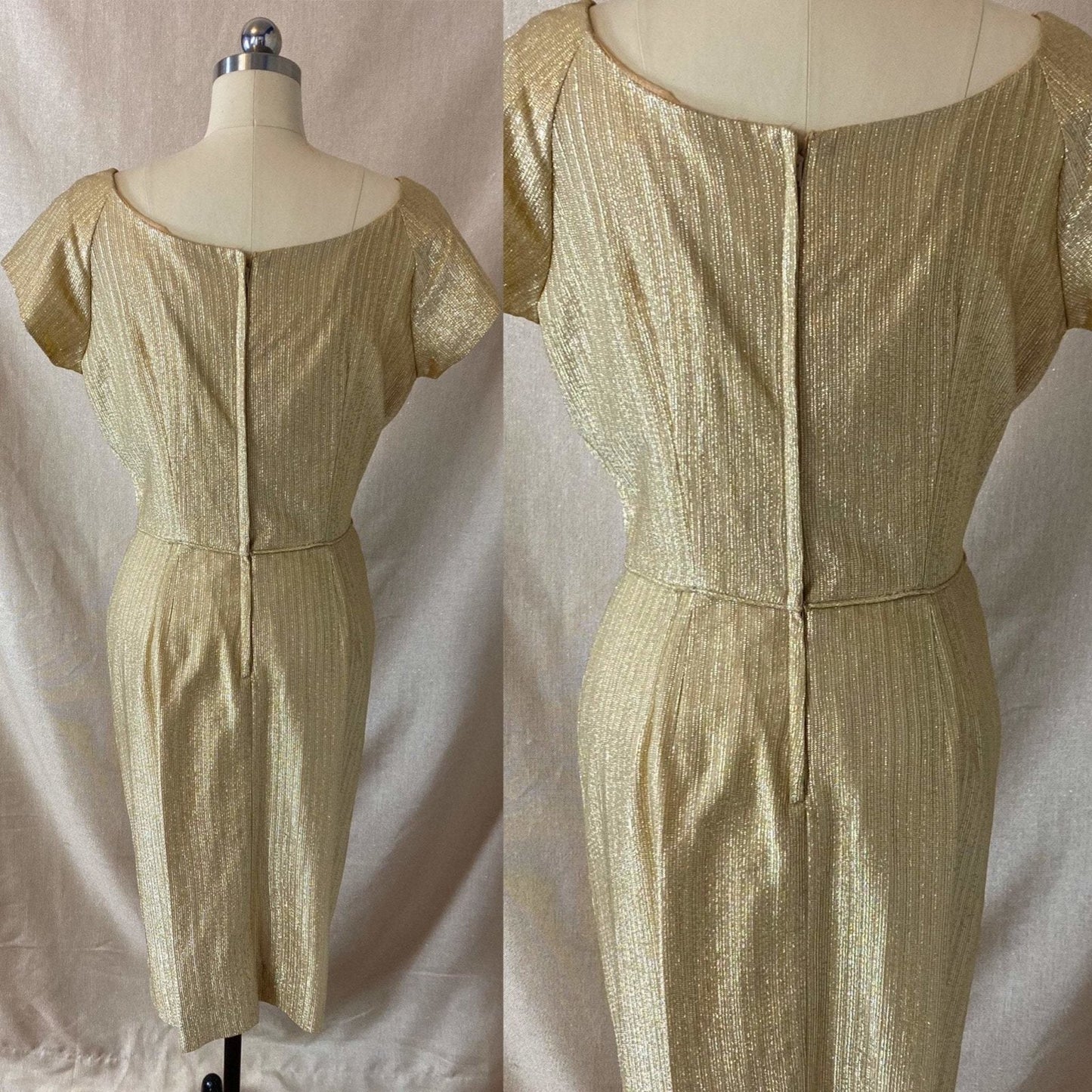 Vintage 1960's Cocktail Wiggle Dress | Diva Gold Lurex Taffeta | Size 38 Bust, M - Daggers & Dames