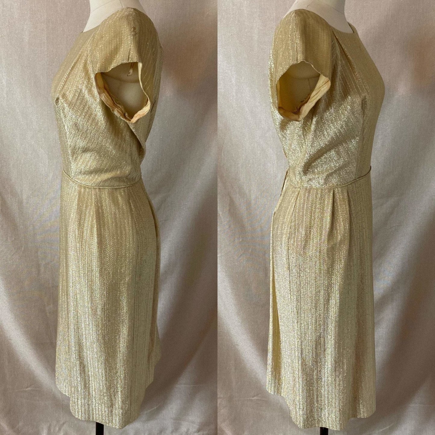 Vintage 1960's Cocktail Wiggle Dress | Diva Gold Lurex Taffeta | Size 38 Bust, M - Daggers & Dames
