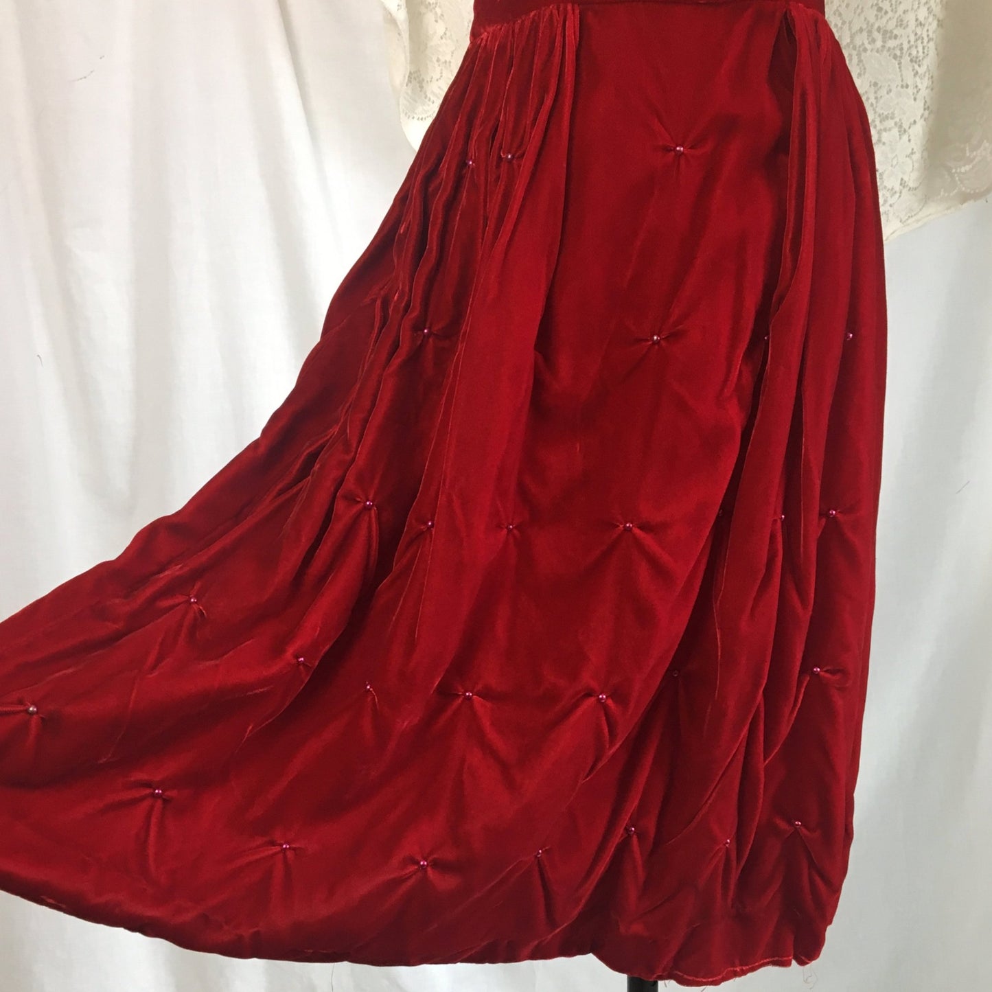 Vintage 1960's Dress | Rich Red Velvet with Ruched Hip & Bead Work | Size XXS - Daggers & Dames