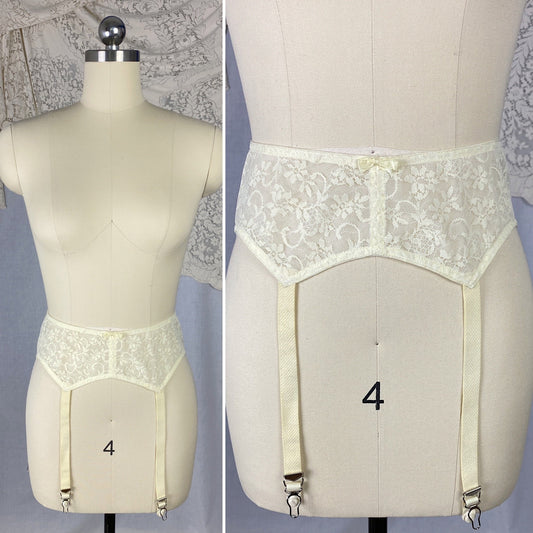 Vintage 1960's Garter Belt | Buttercream Ivory Lace Nylon Chiffon with Floral Detail | Size XS, S, M | Maidenform - Daggers & Dames