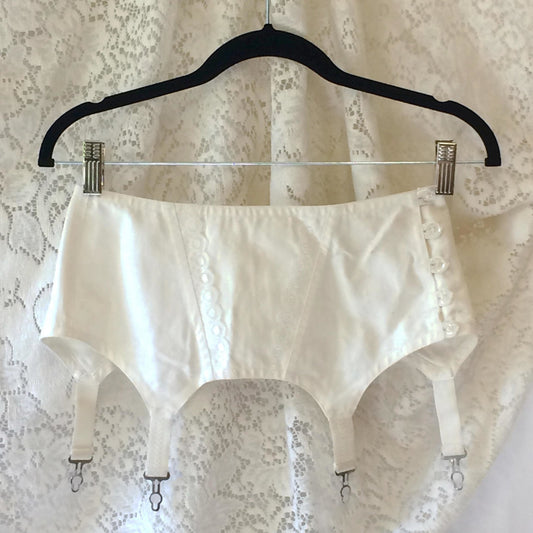Vintage 1960's Garter Belt | White Embroidered Cotton & Lace | New Old Stock | Button-up Side | Size SM - MED - Daggers & Dames