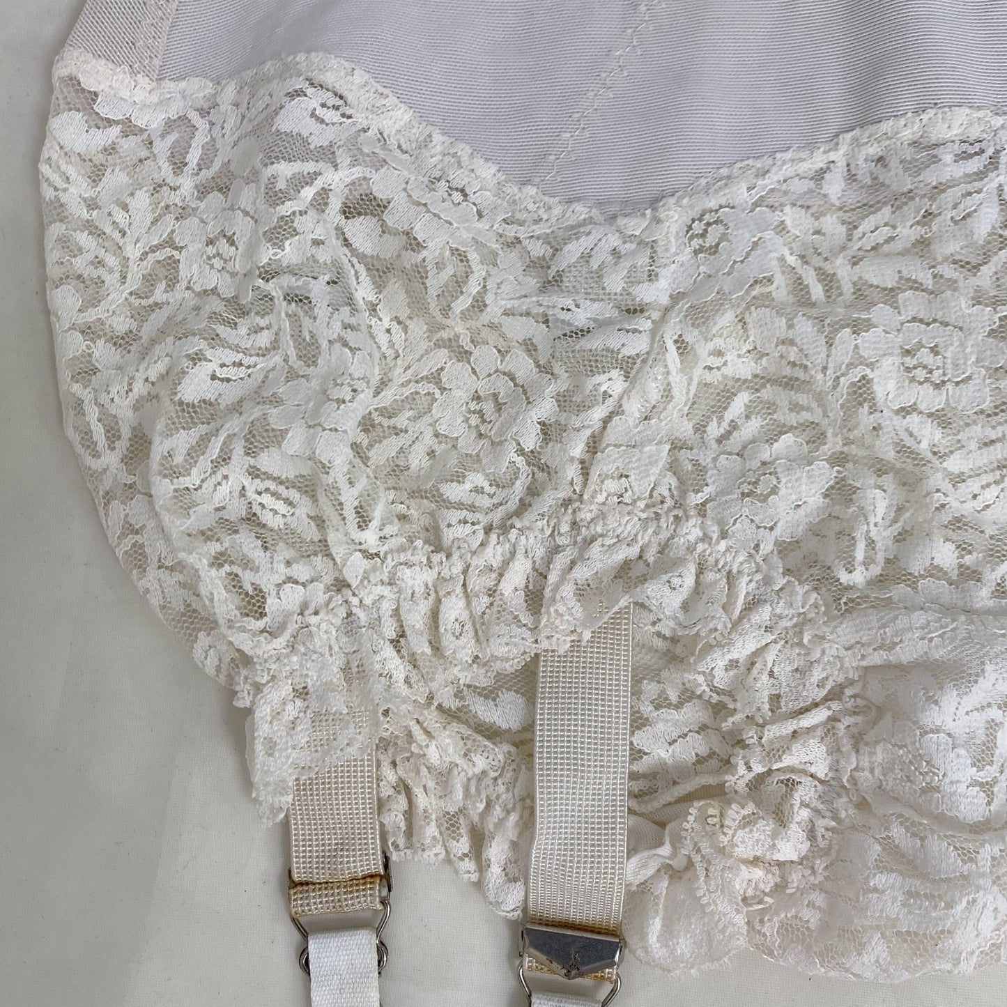 Vintage 1960's Garter Panties | White Nylon Floral Lace with Power Mesh & Detachable Garters | Size XS, S - Daggers & Dames