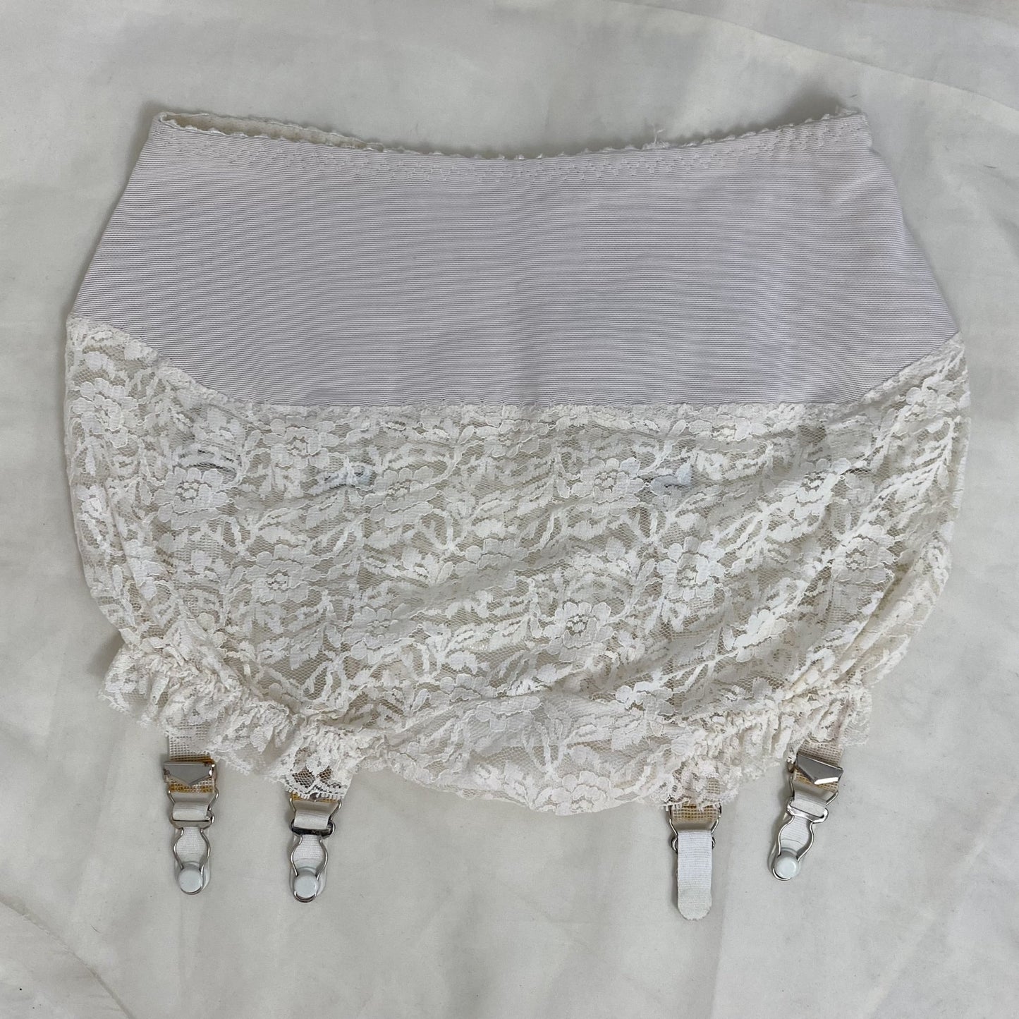 Vintage 1960's Garter Panties | White Nylon Floral Lace with Power Mesh & Detachable Garters | Size XS, S - Daggers & Dames